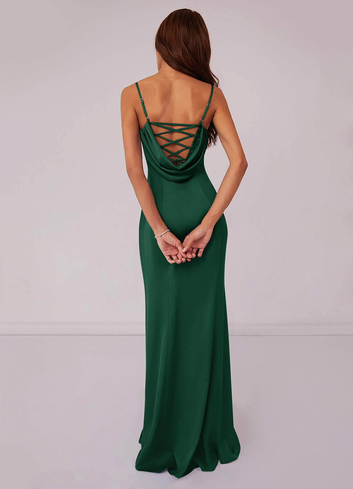 Barbie ♥ Azazie Vestidos de damas de honor Vestido de Verde Oscuro de Satén Elástico de Corte Sirena con Corsé image1