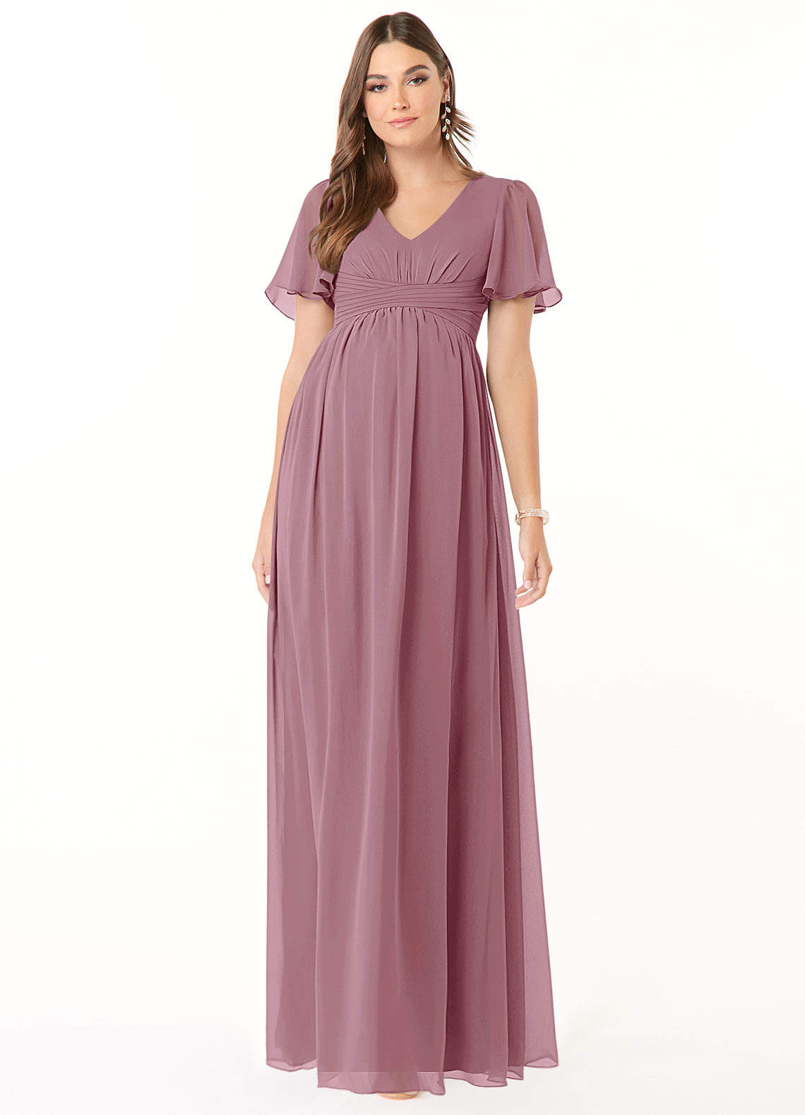 Azazie Verna Maternity Bridesmaid Dresses A-Line V-Neck Ruched Chiffon Floor-Length Dress image1