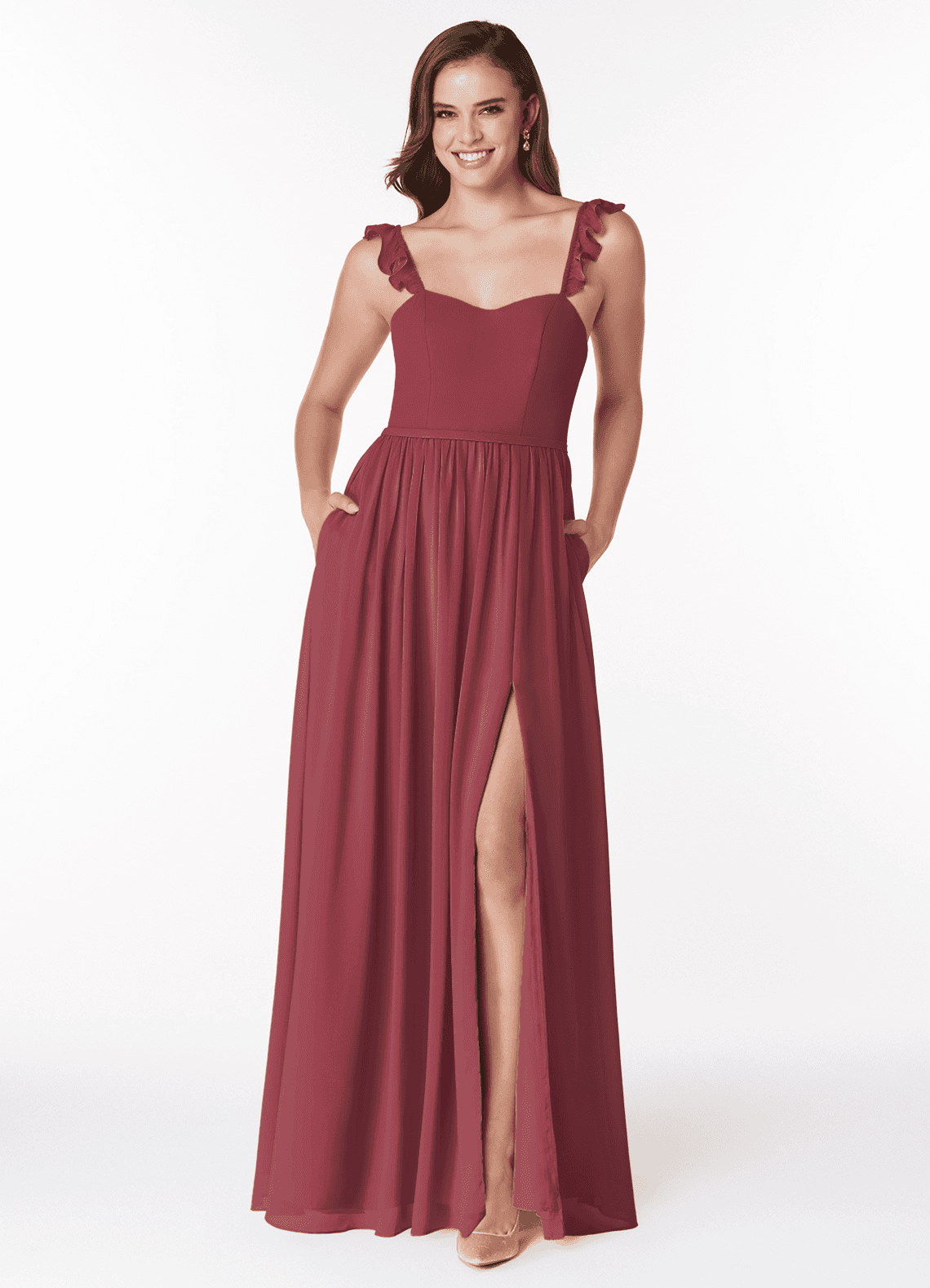 Azazie Metz Jurken voor bruidsmeisjes Jurk van Chiffon met A-Lijn Pailletten Zoethart Merlot image1