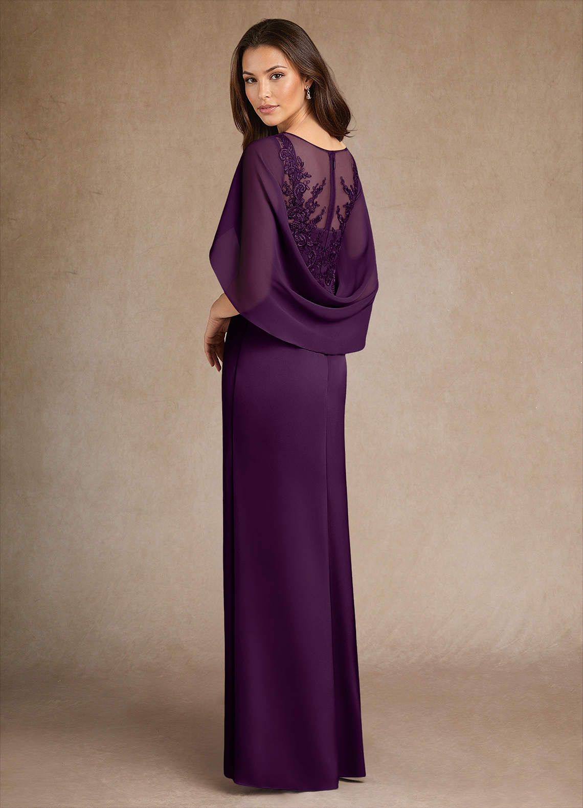 Azazie Hera Mother of the Bride Dresses Grape A-Line Lace Stretch Satin Dress image2