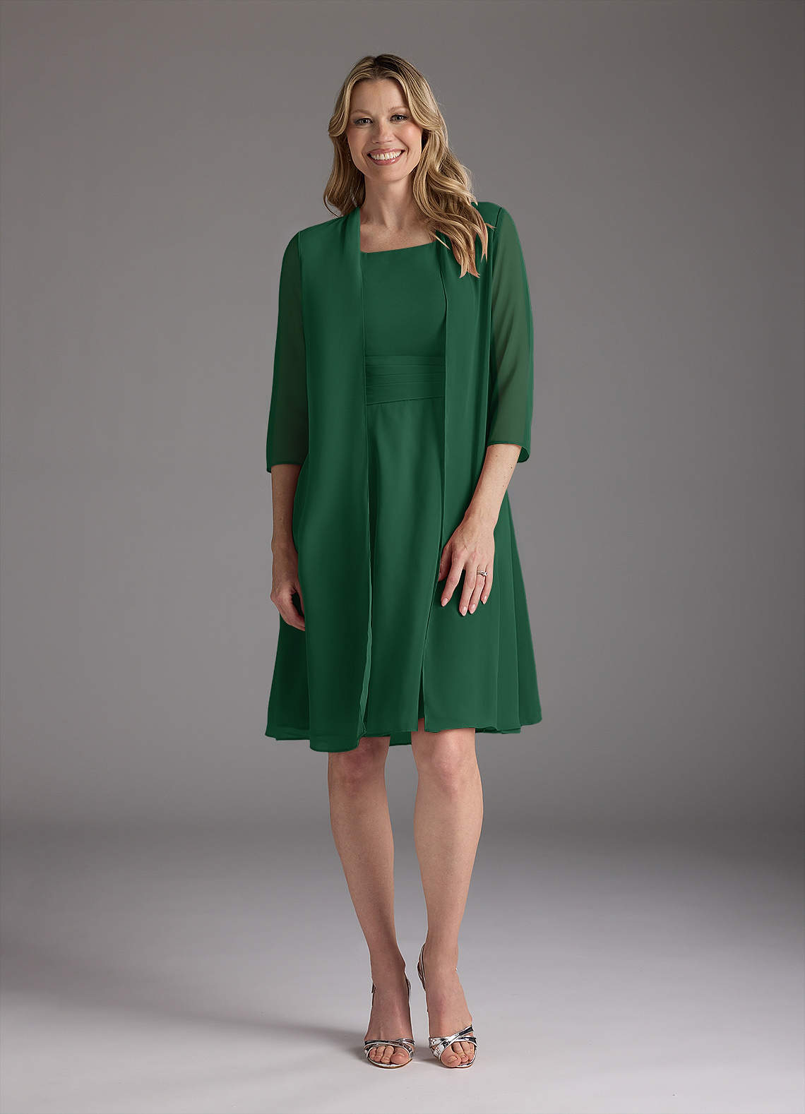 Azazie Shirley vestidos de madre de la novia Vestido de Verde Oscuro de Gasa de Corte En A con Plisado Scoop image1