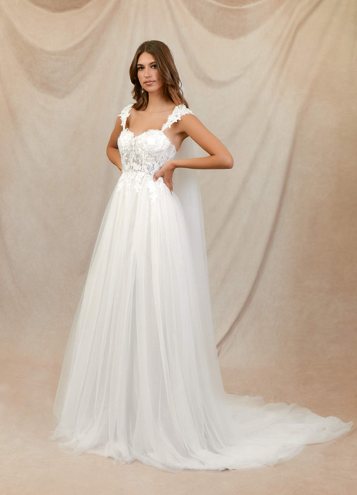 Azazie Katia Abiti da Sposa Abito A-Line in Tulle Pizzo Bianco Diamante image2