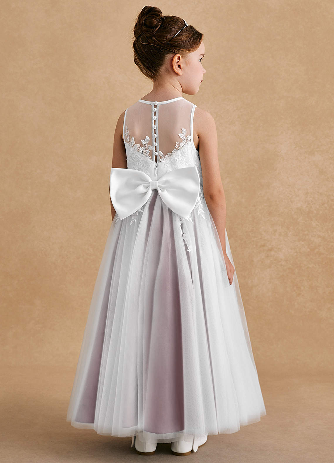 Azazie Bitsy Flower Girl Dresses Ivory Cabernet A-Line Lace Tulle Dress image1