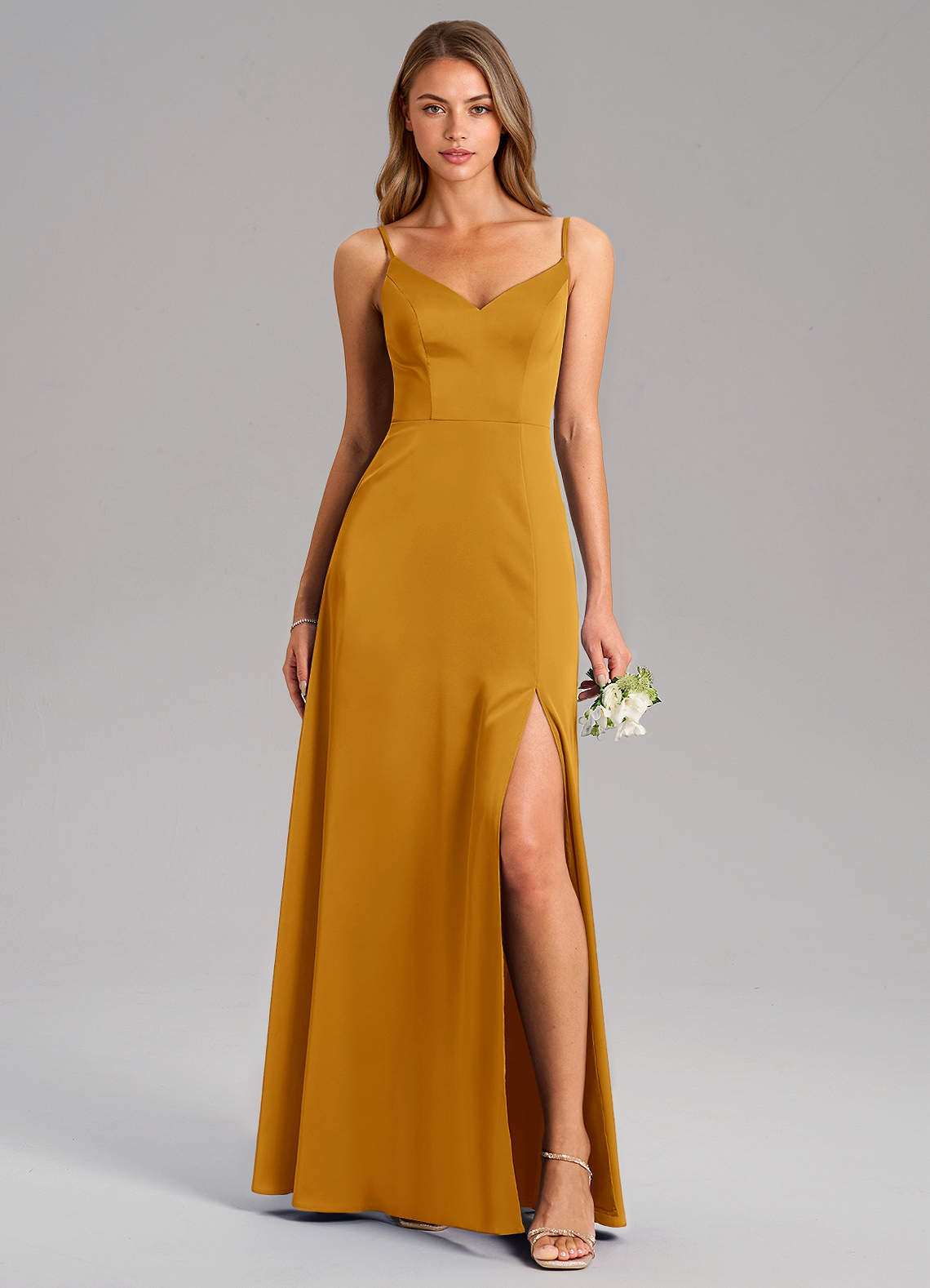 Azazie Talina Brautjungfernkleider A-Linie Stretch-Satin Kleid Butterscotch image1