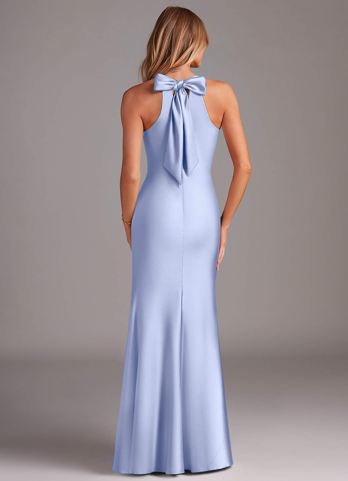 Azazie Doretta Bridesmaid Dresses Ice Mermaid Pleated Stretch Satin Dress image1