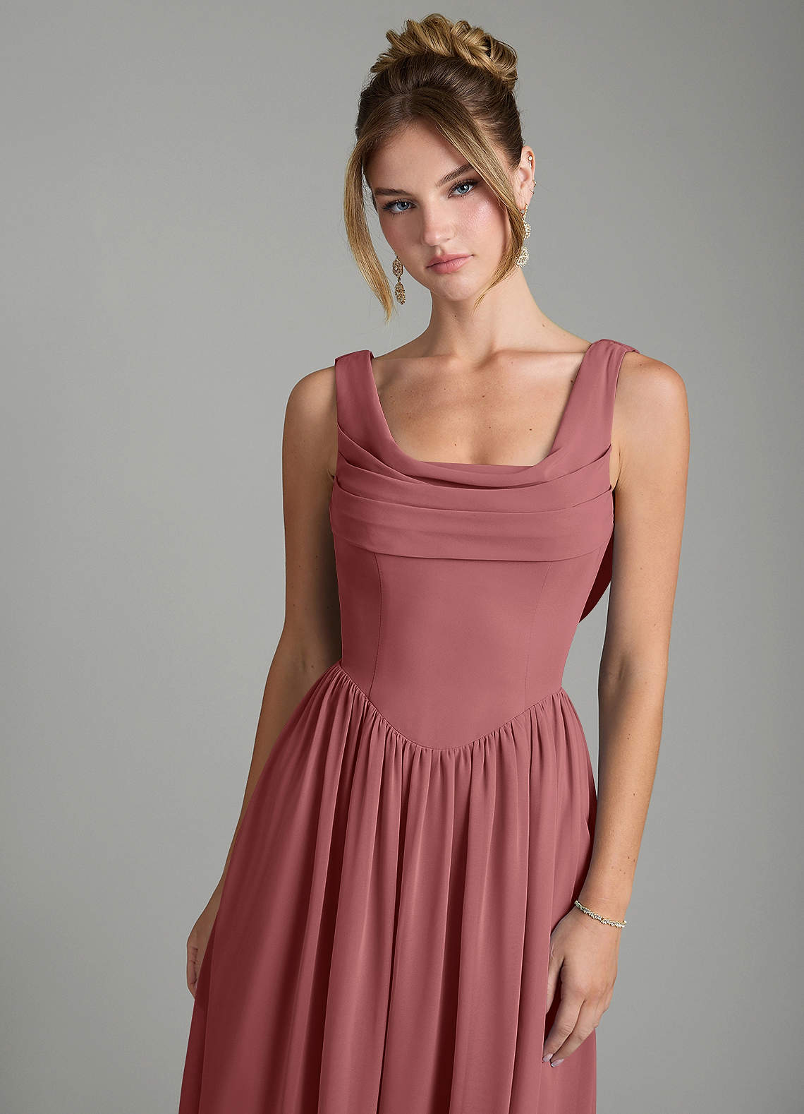 Azazie Novi Kleider zum Anprobieren zu Hause Eine Linie Plissee Chiffon Kleid Stahlblau image5
