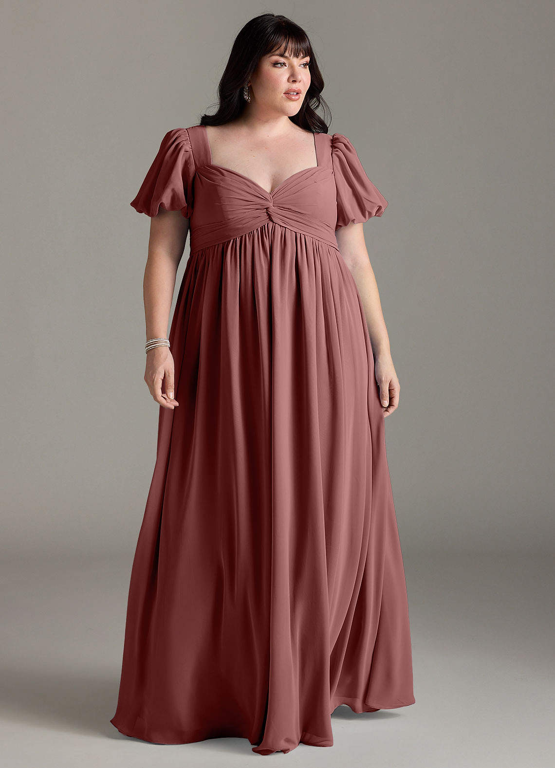 Azazie Madisynn Zwangerschaps Bruidsmeisjekleding Strik Chiffon Vloerlengte Jurk image1