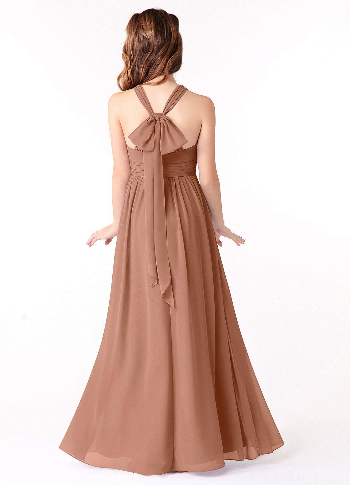Azazie Jaylah Junior A-Linie Gestreift Chiffon Kleid Bronzer image1