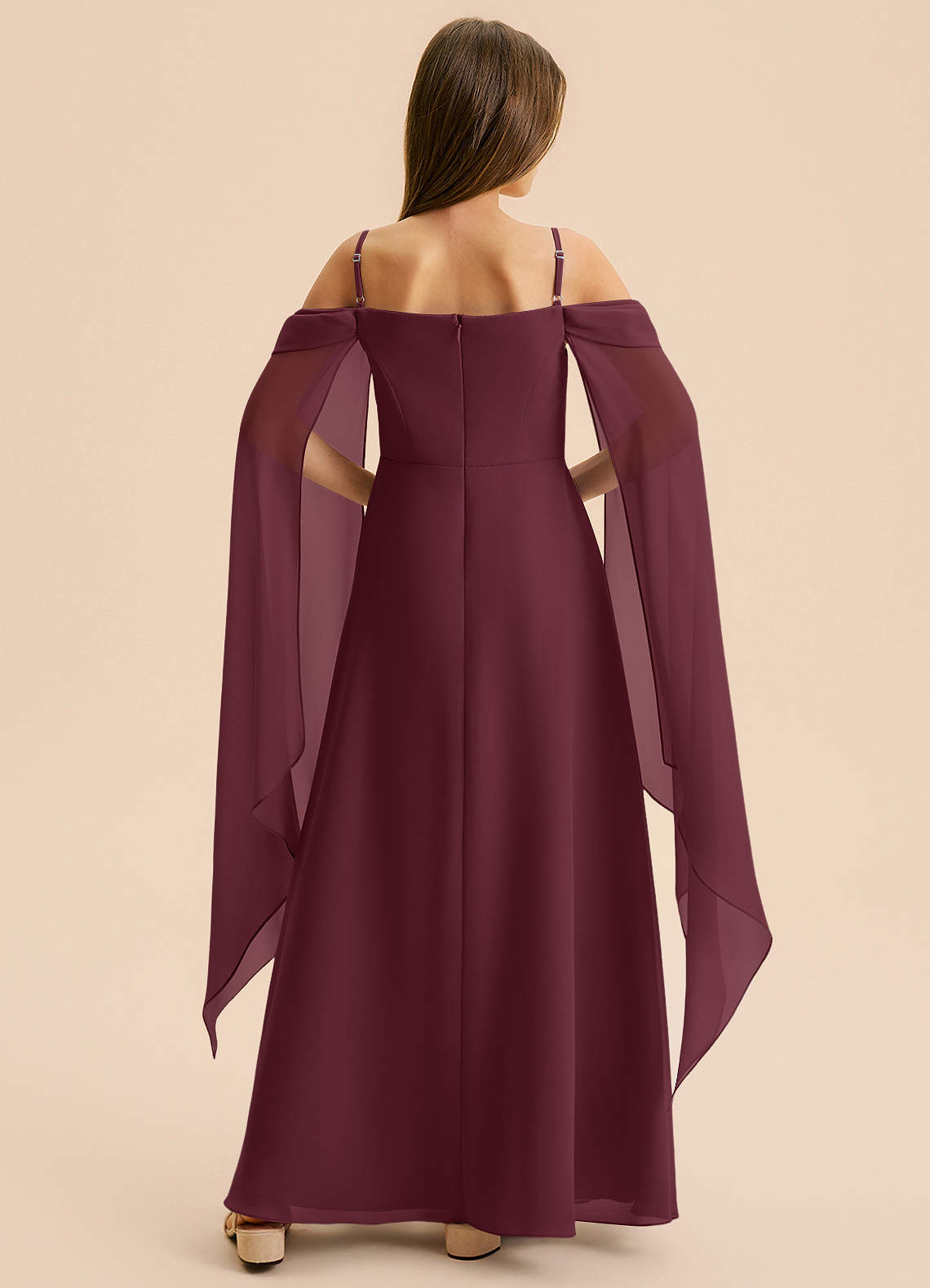 Azazie Moana Junior Cabernet A-Line Pleated Chiffon Dress image4