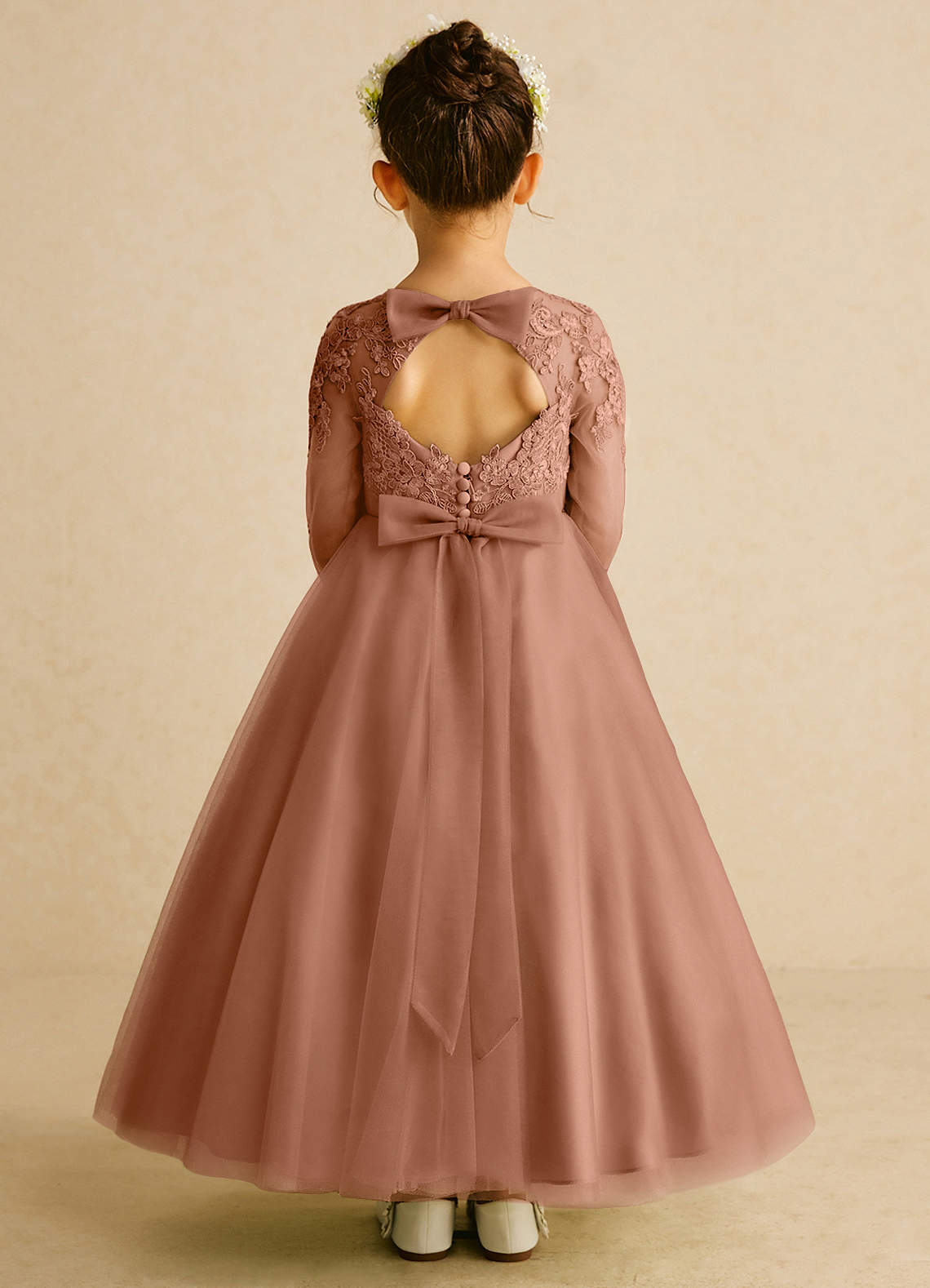 Azazie Precious Flower Girl Dresses Bronzer A-Line Lace Tulle Dress image1