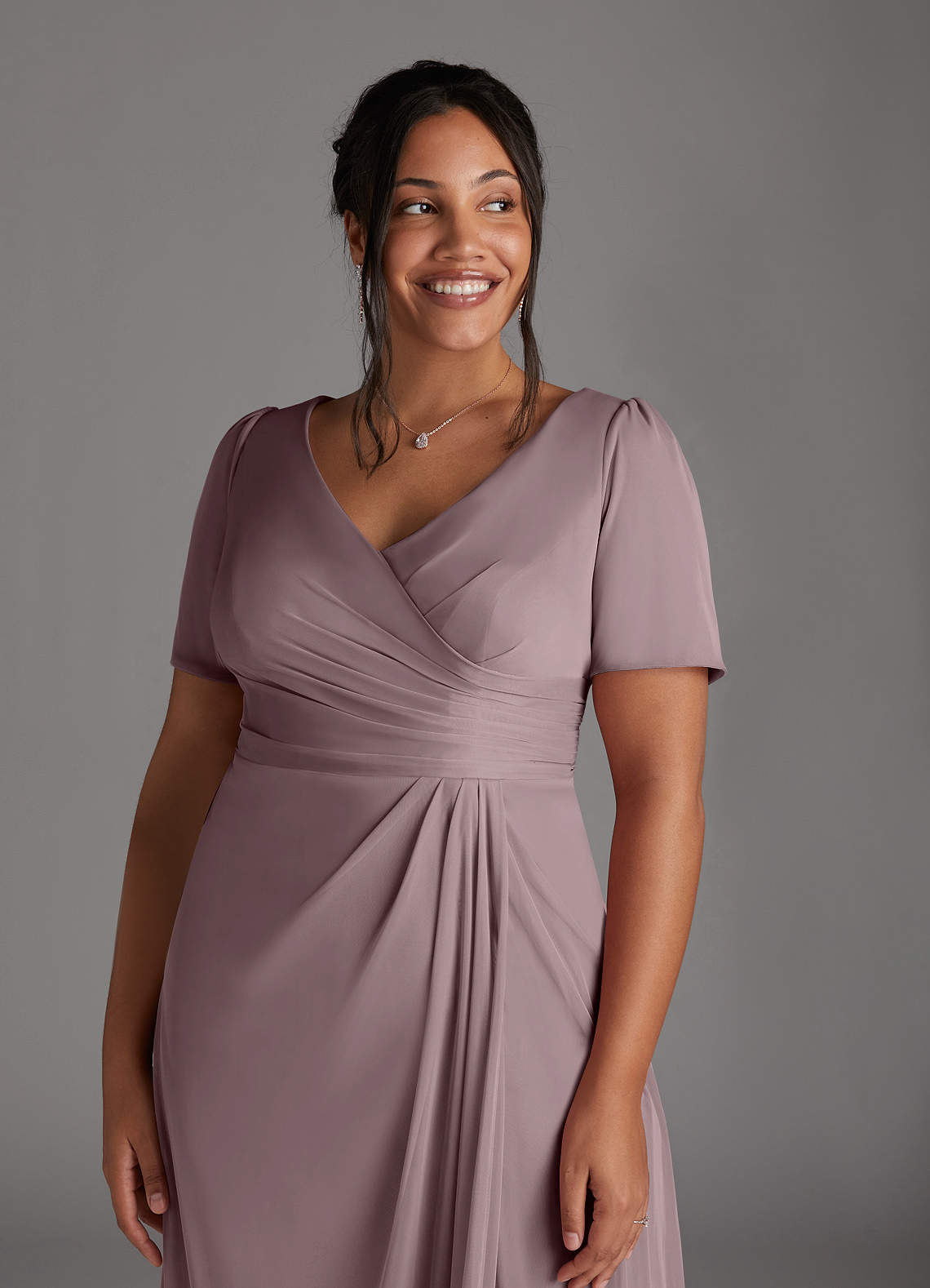 Azazie Bessie Mother of the Bride Dresses Dusk A-Line Pleated Mesh Dress image10