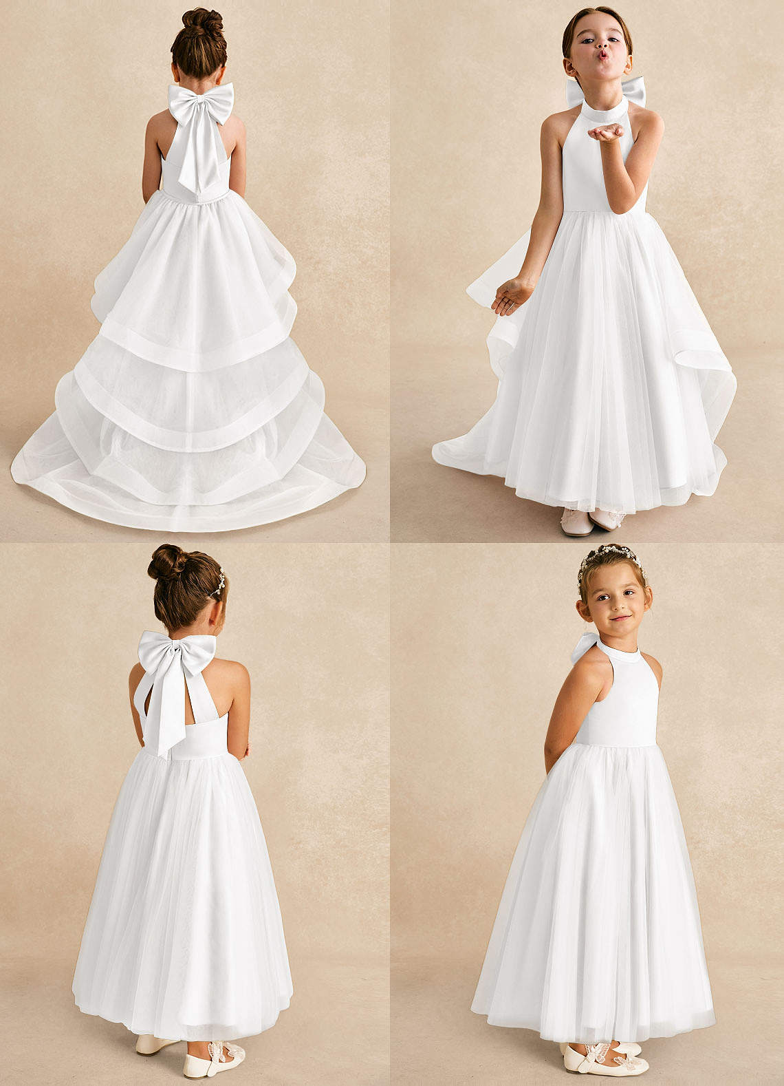 Azazie Bev Blumenmädchenkleider A-Linie Cabrio Tüll Kleid Weiß image1