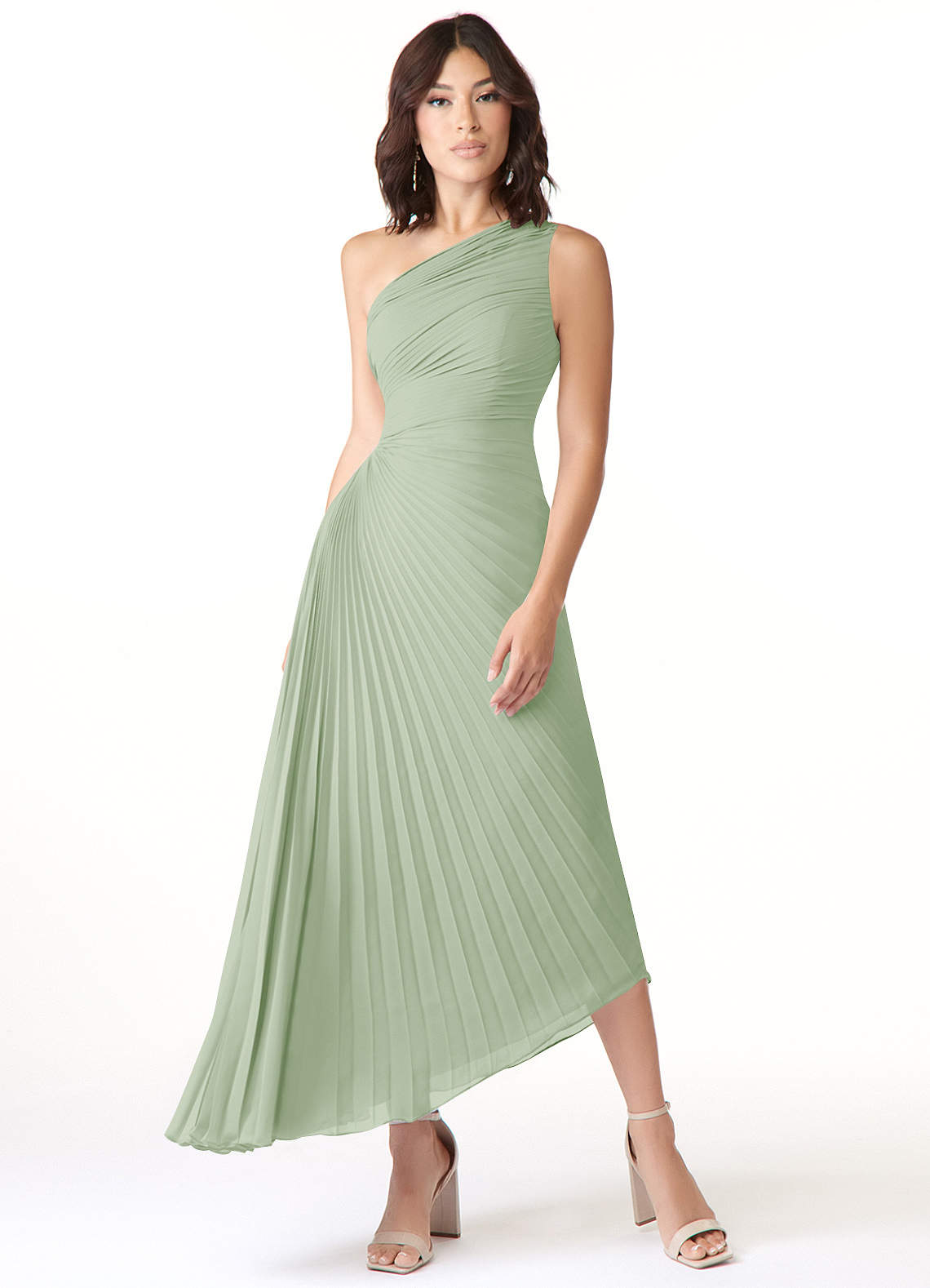 Azazie Kirra Jurken voor bruidsmeisjes Jurk van Chiffon met A-Lijn One-Shoulder Stoffige Salie image1