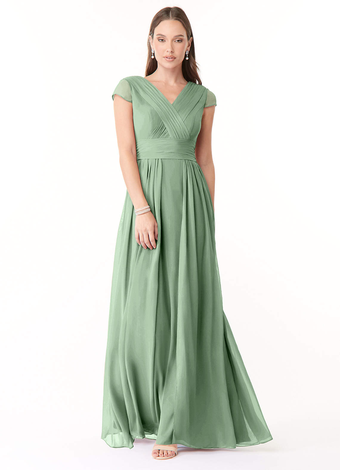 Azazie Organa Bridesmaid Dresses Matcha A-Line Pleated Chiffon Dress image1