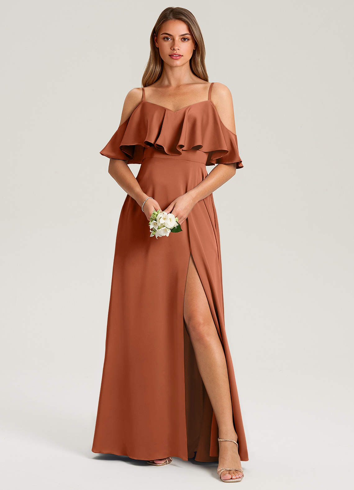 Azazie Jean Brautjungfernkleider A-Linie Schulterfrei Stretch-Satin Kleid Zedernrose image1