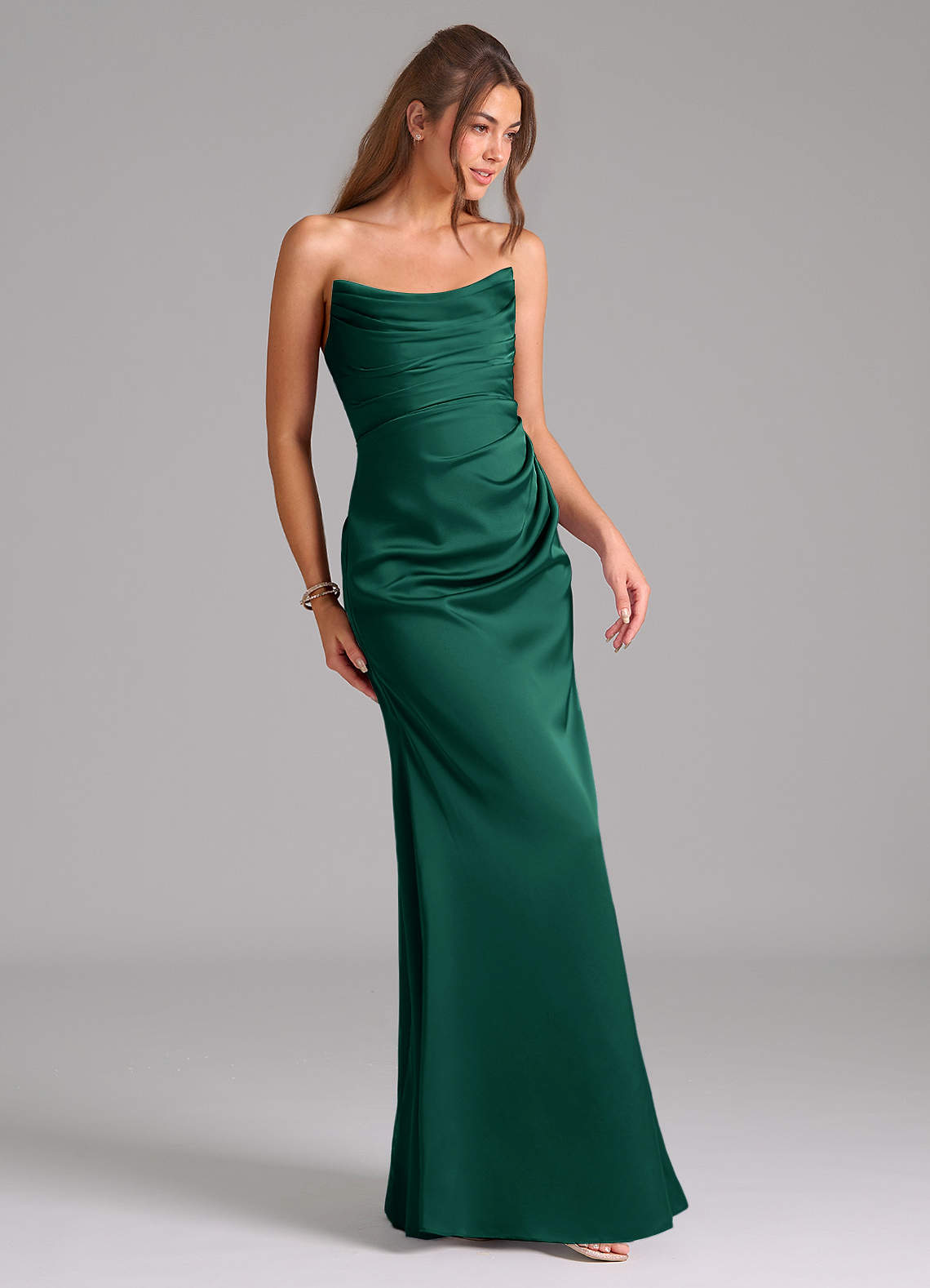 Azazie Lucille Emerald Stretch Satin Bridesmaid Dresses | Azazie
