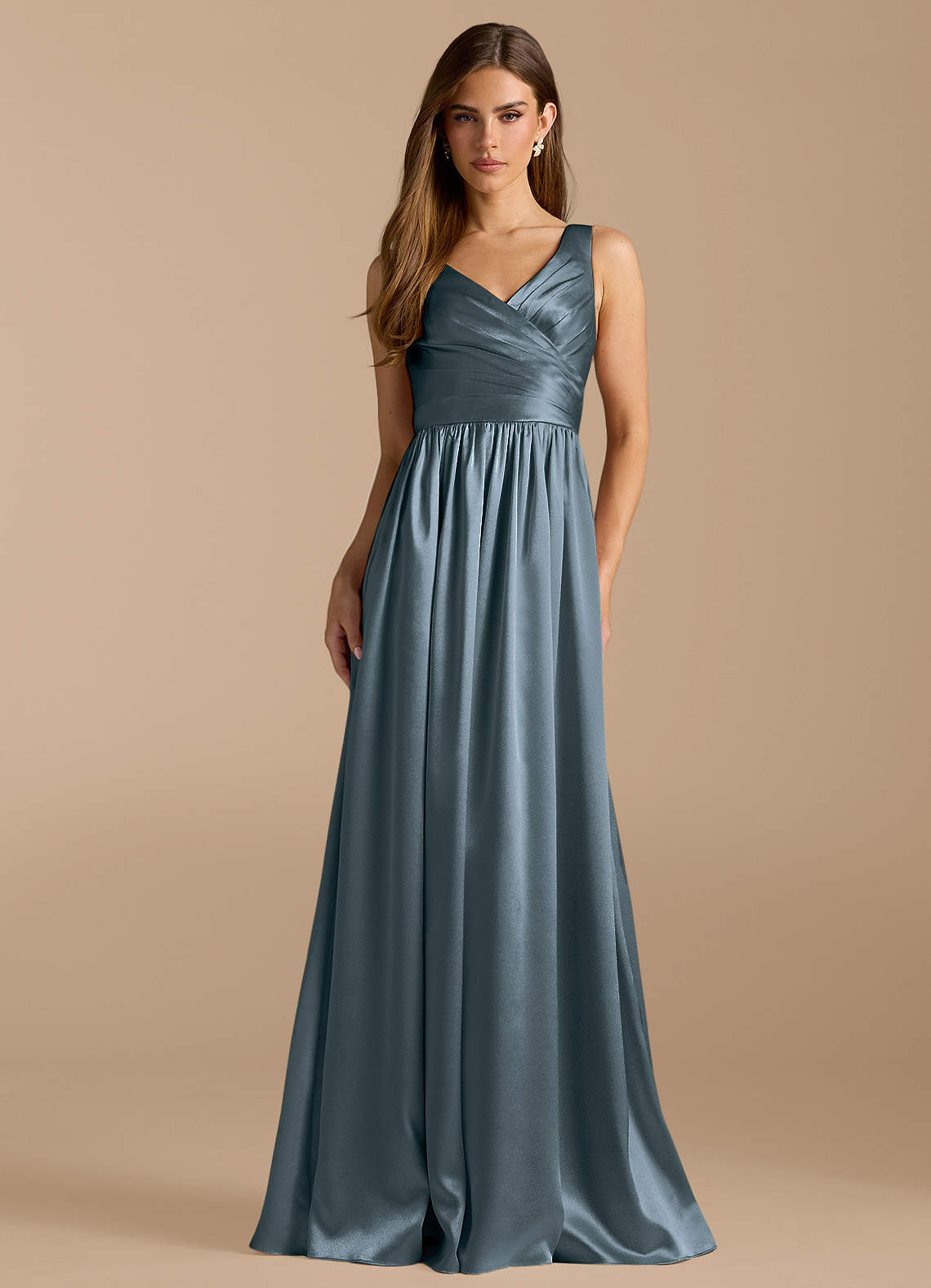 Azazie Keyla Bridesmaid Dresses Twilight A-Line Pleated Metallic Satin Dress image1