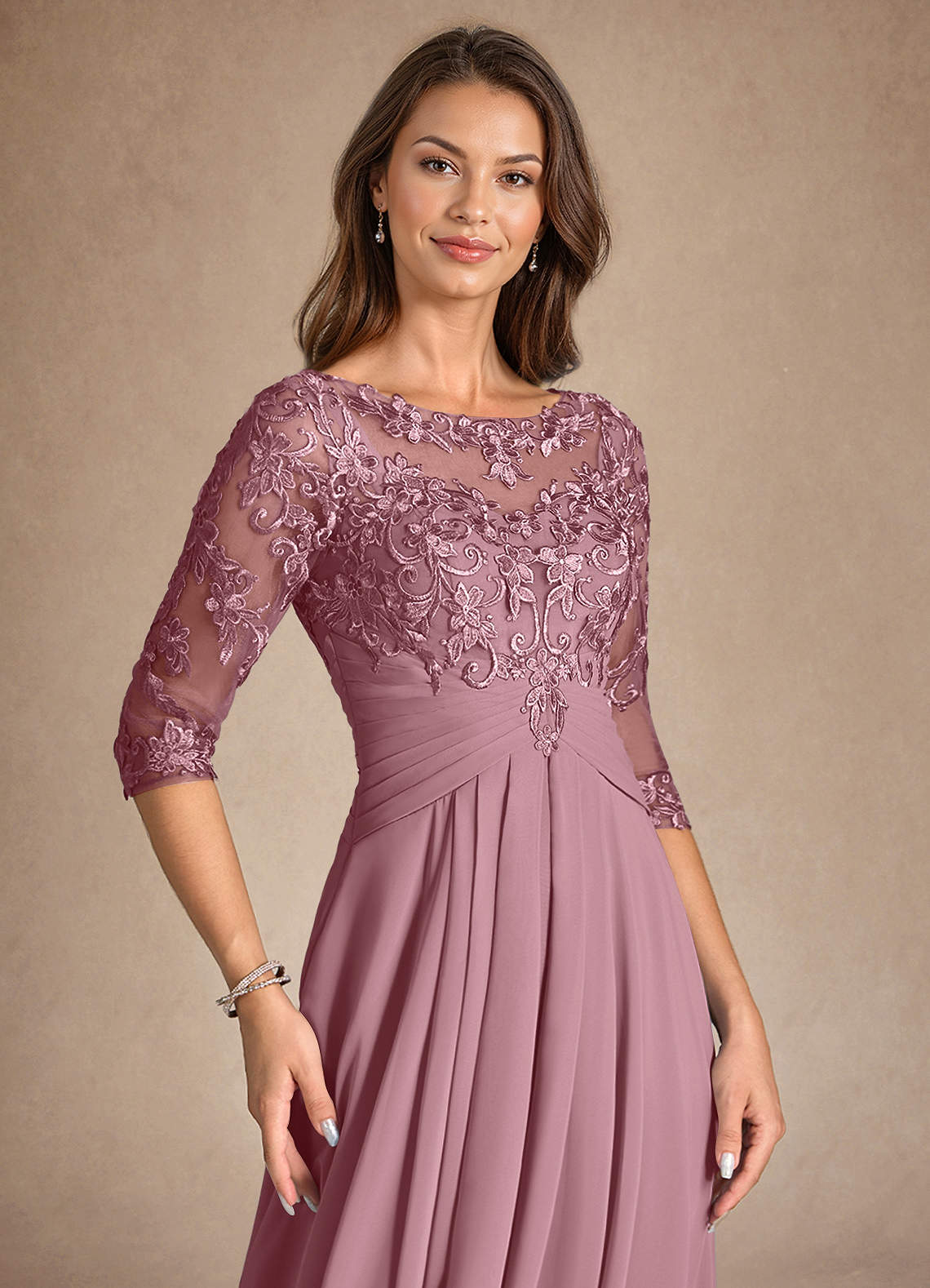 Azazie Marietta Mother of the Bride Dresses Vintage Mauve A-Line Lace Dress image6