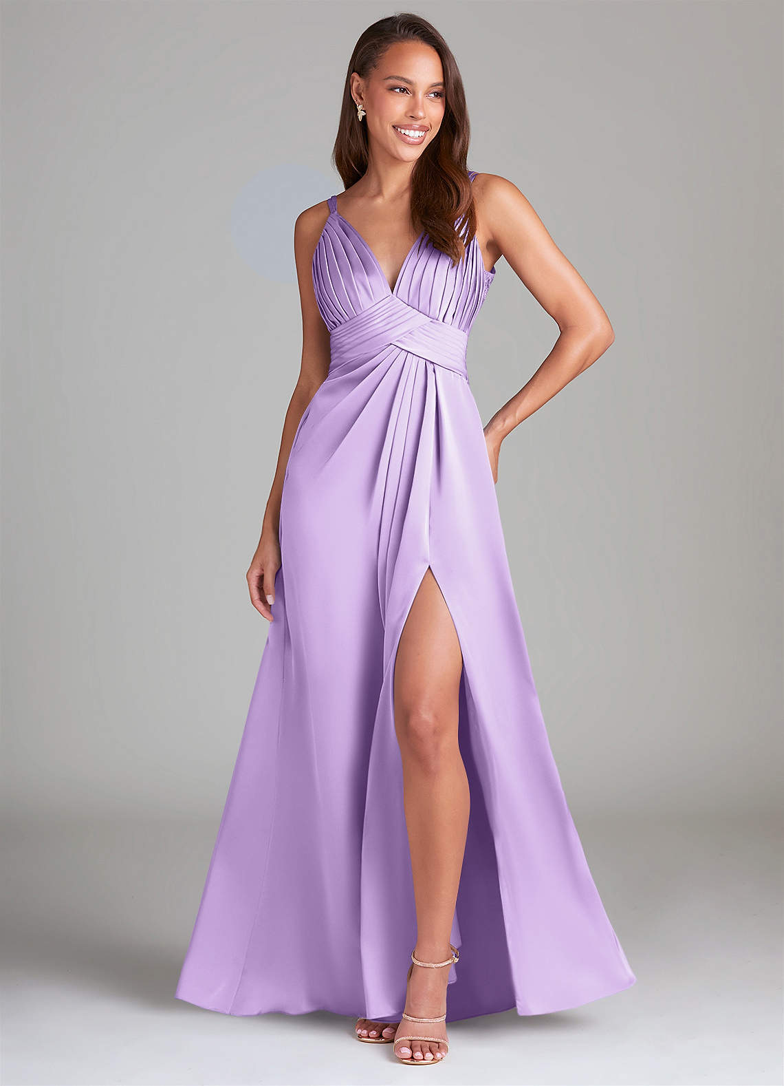 Azazie Maren Allure Bridesmaid Dresses Lilac A-Line Lace Stretch Satin Dress image1