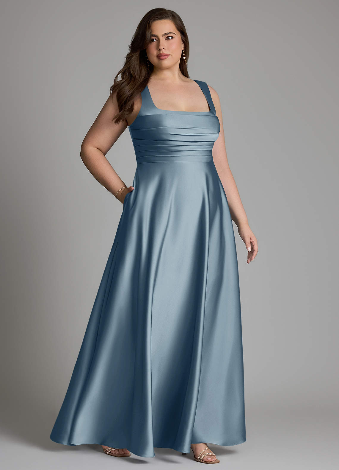 Azazie Azaria Bridesmaid Dresses Dusty Blue A-Line Corset Stretch Satin Dress image10
