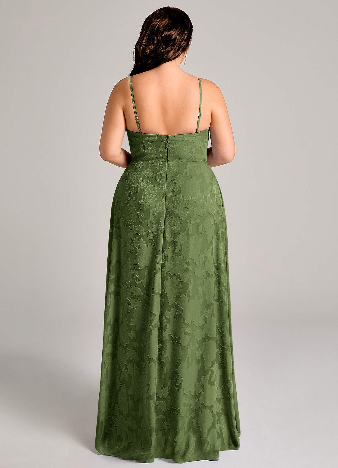 Azazie Moira Vestidos de madrinha de casamento Vestido Oliva de Esgotamento Floral de Linha A com Racha Lateral image10