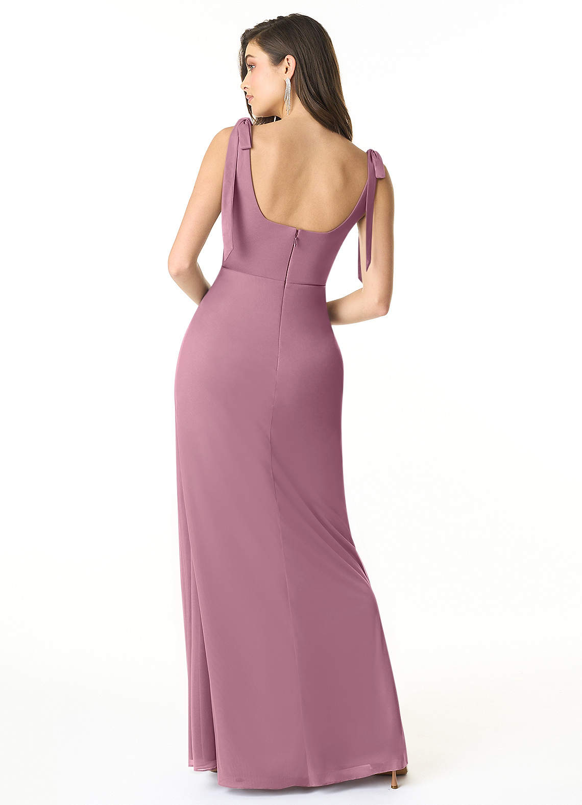 Azazie Sheath Square Neck Floor Length Mesh Bridesmaid Dresses Vintage Mauve