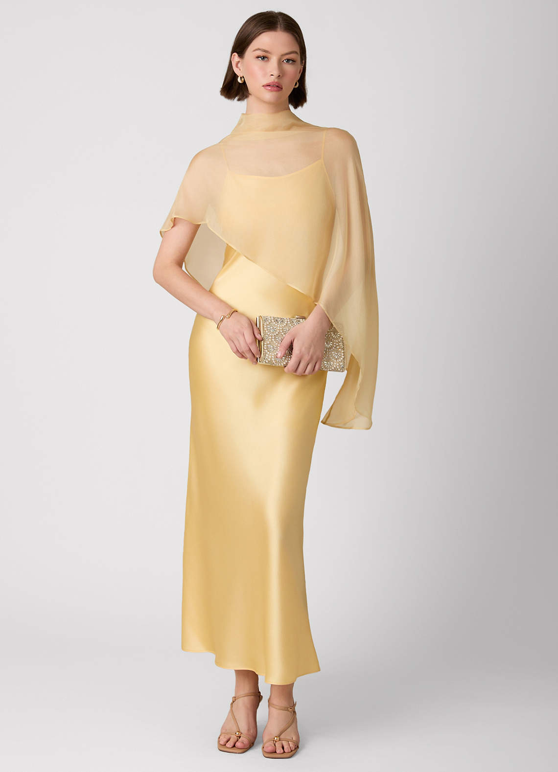 slim fit dress slacks Eliza Long Sleeve Cowl Lace And Satin Maxi Dress - Ivory main image 1