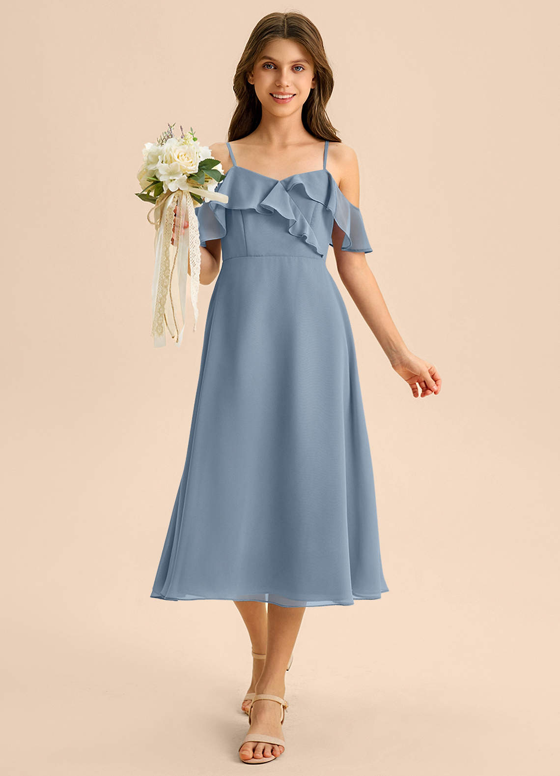 Azazie Kamilla Junior Klä av A-Line i Chiffong Av axeln image3