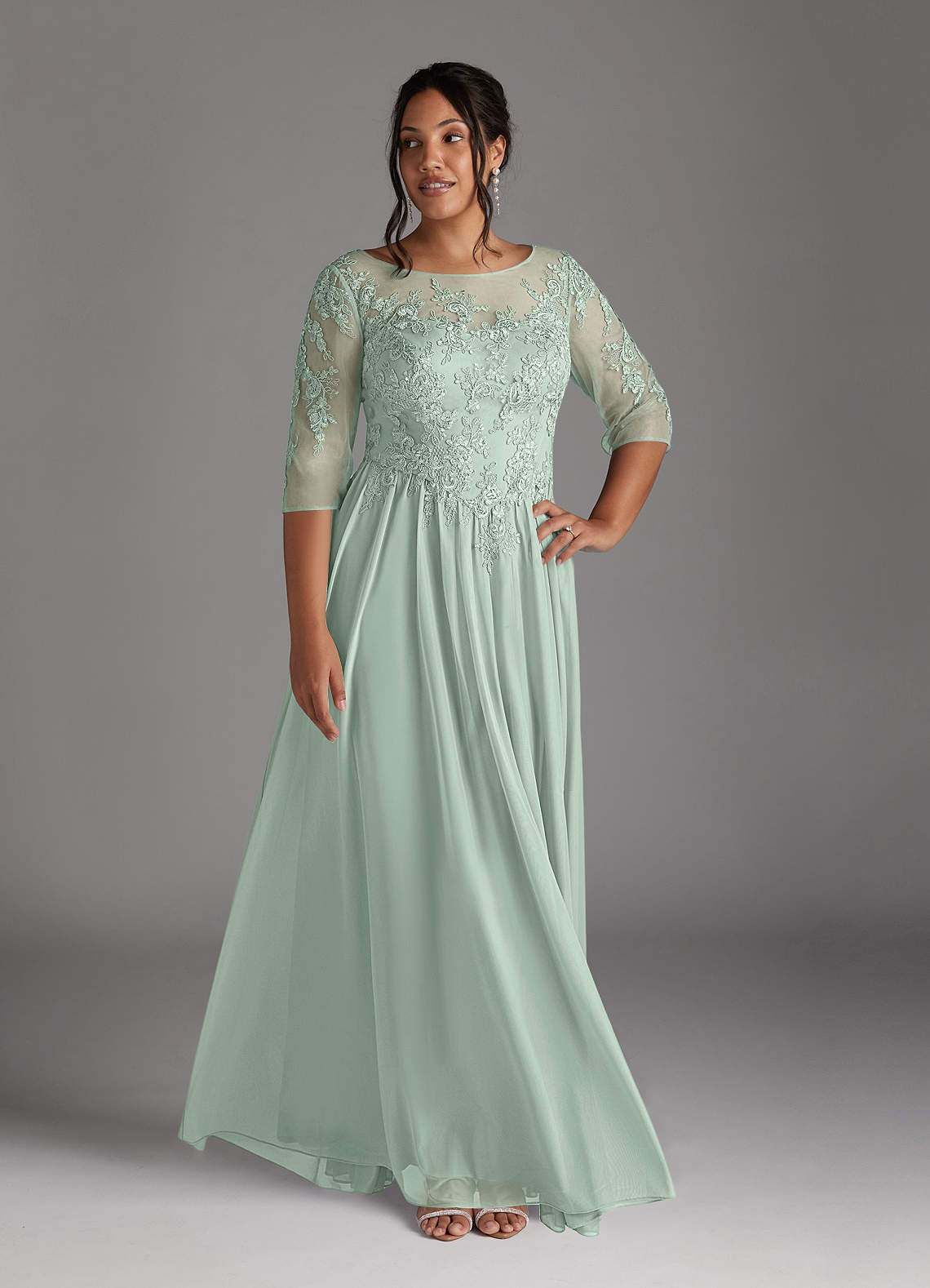 Azazie Harriet Mother of the Bride Dresses Agave A-Line Scoop lace Mesh Dress image1
