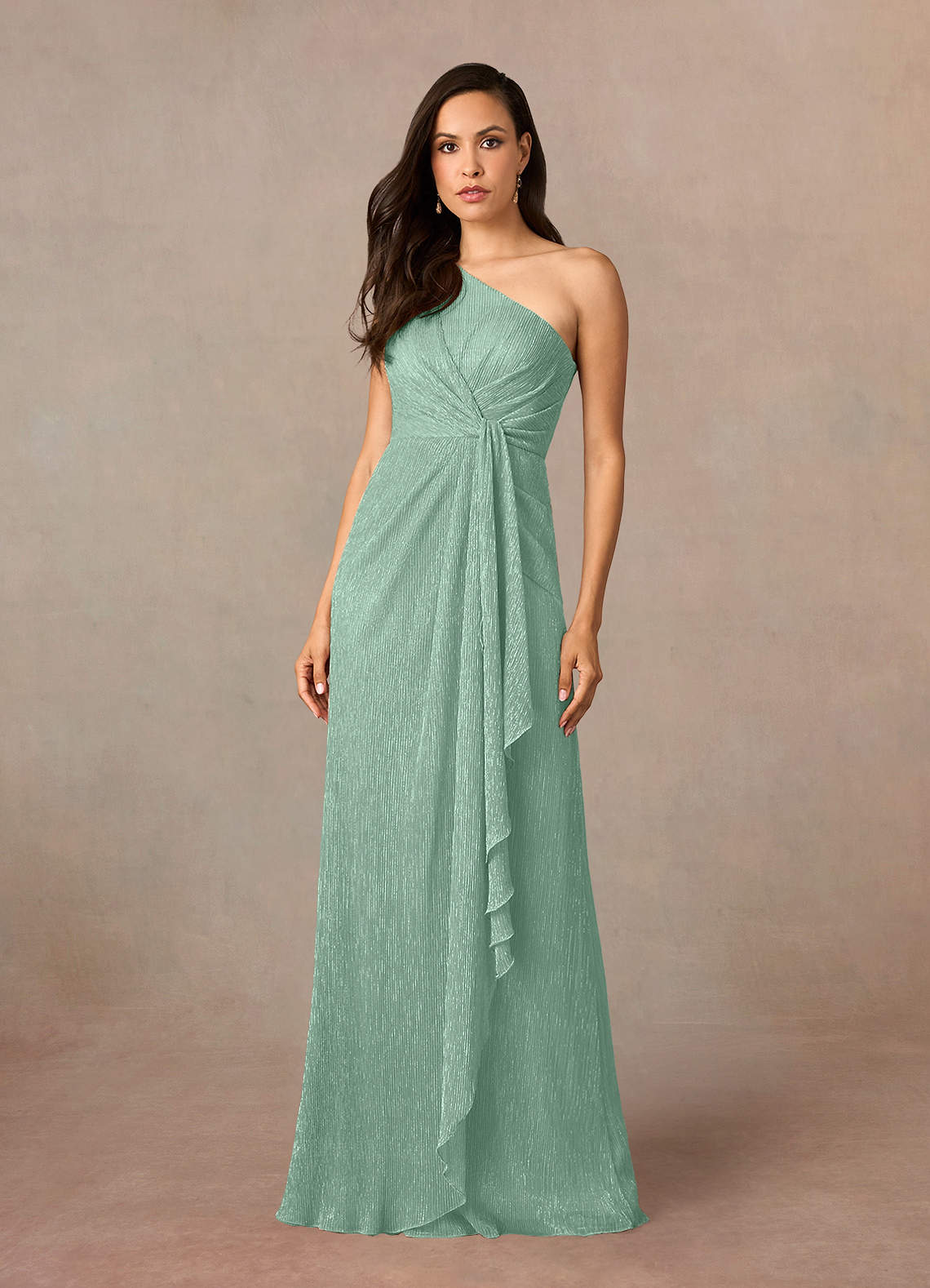 Azazie Theresa vestidos de madre de la novia Vestido de Aguamarina de Malla Metálica de Recto con Hombro unilateral image1