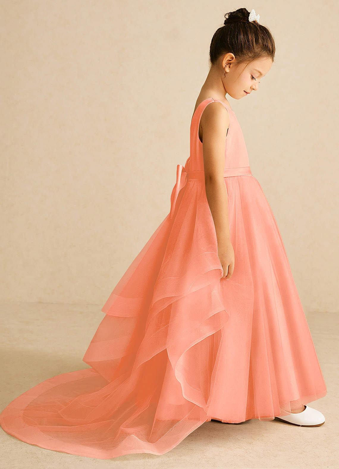 Azazie Pumpkin Flower Girl Dresses Sunset A-Line Convertible Tulle Dress image2