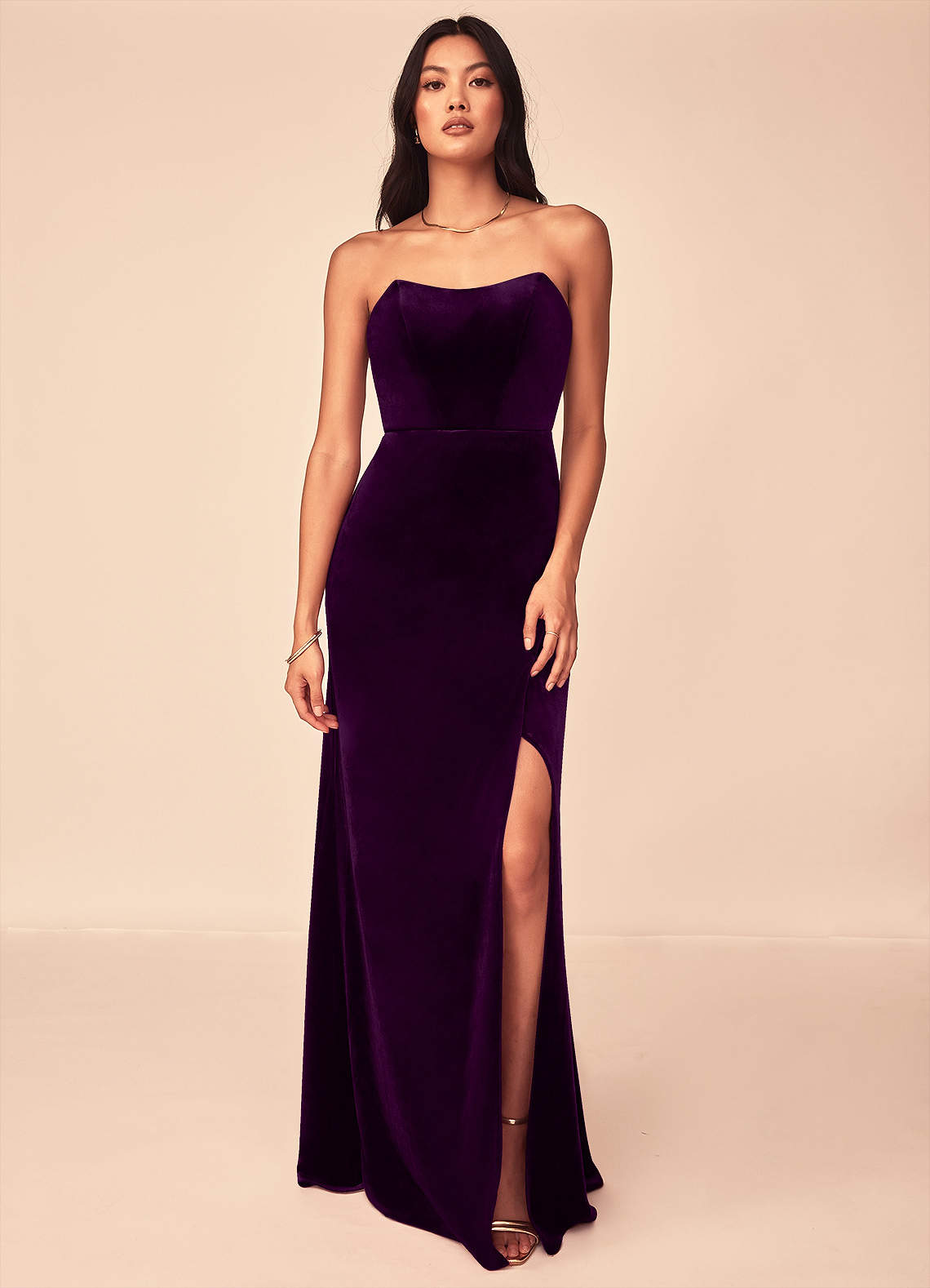 Azazie Nereda Bridesmaid Dresses Grape A-Line Strapless Velvet Convertible Dress image1
