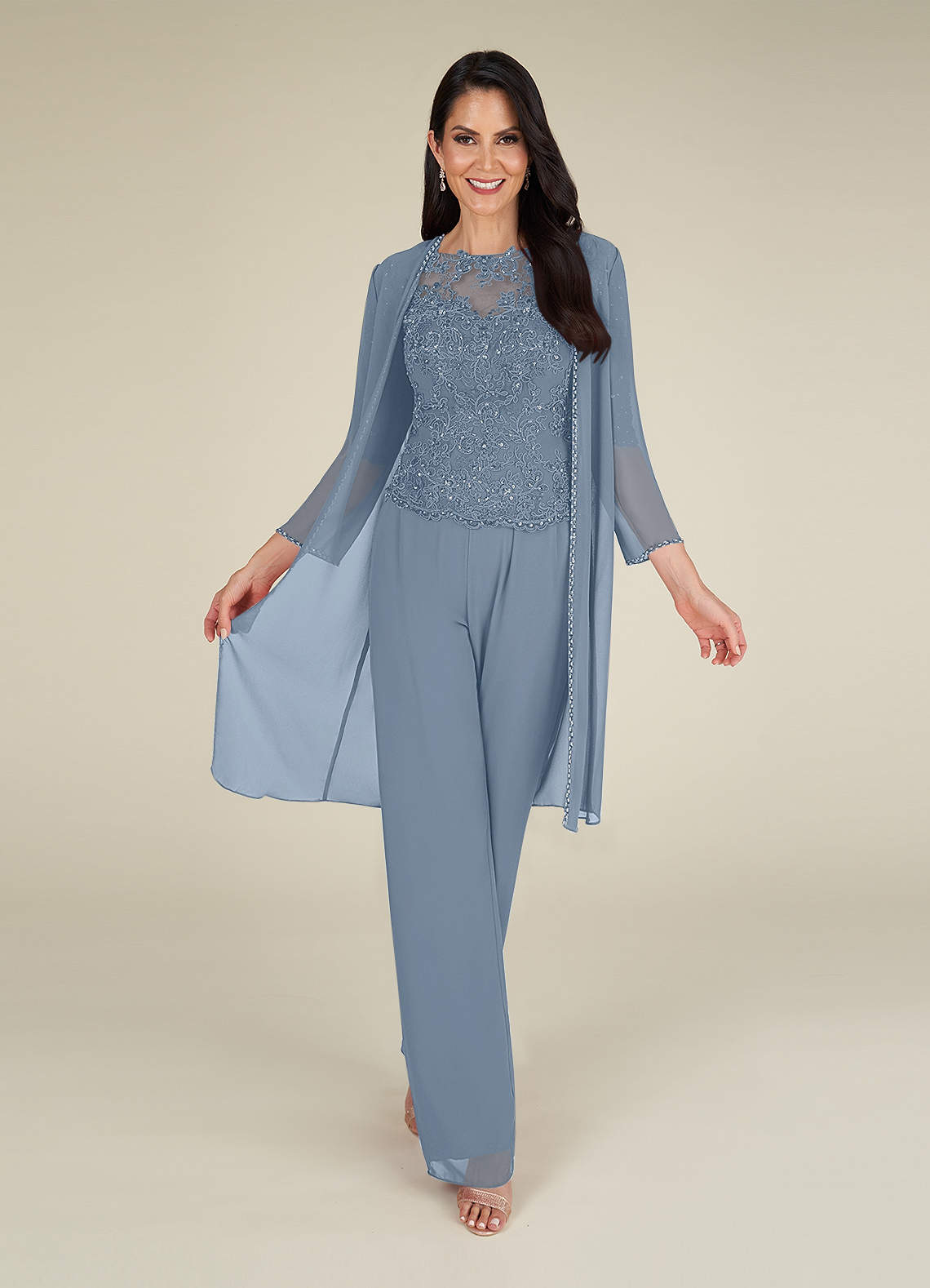 Azazie Florida Dusty Blue Jumpsuit Pantsuit Sequins Chiffon Dress Azazie