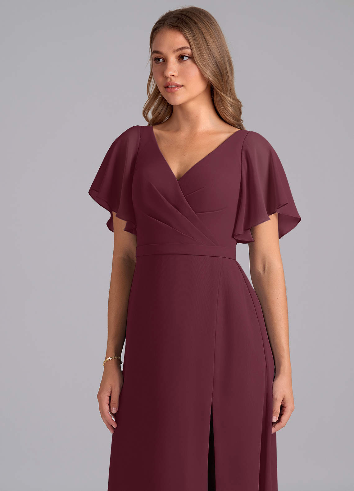 Azazie Ambrosia At-home Try On Dresses Cabernet A-Line Pleated Chiffon Dress image6