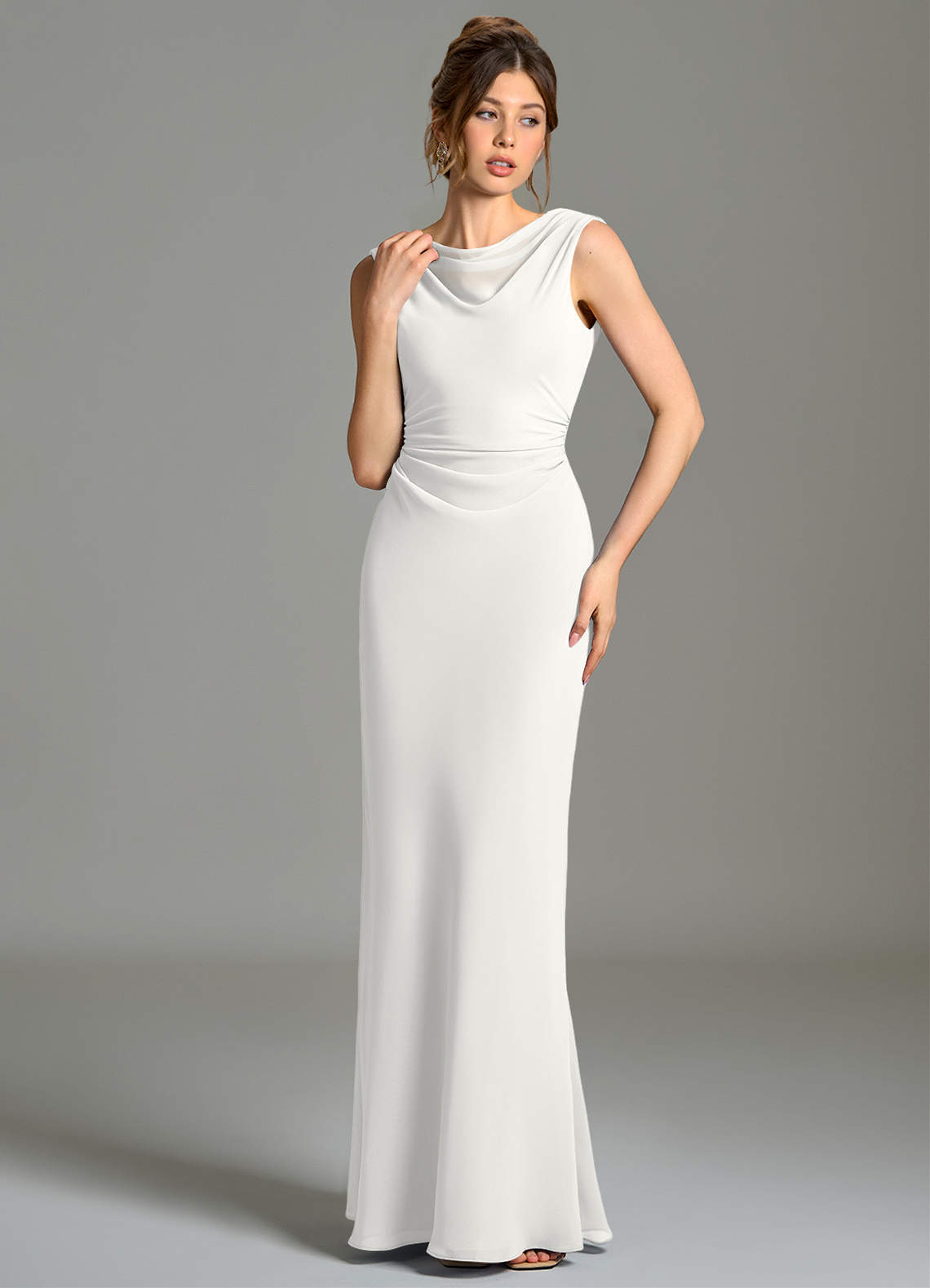 chiffon mermaid bridesmaid dresses Azazie Boat Neck Floor-Length GANNI Wrap dress made ldress Style:D884014 Hemline/Train