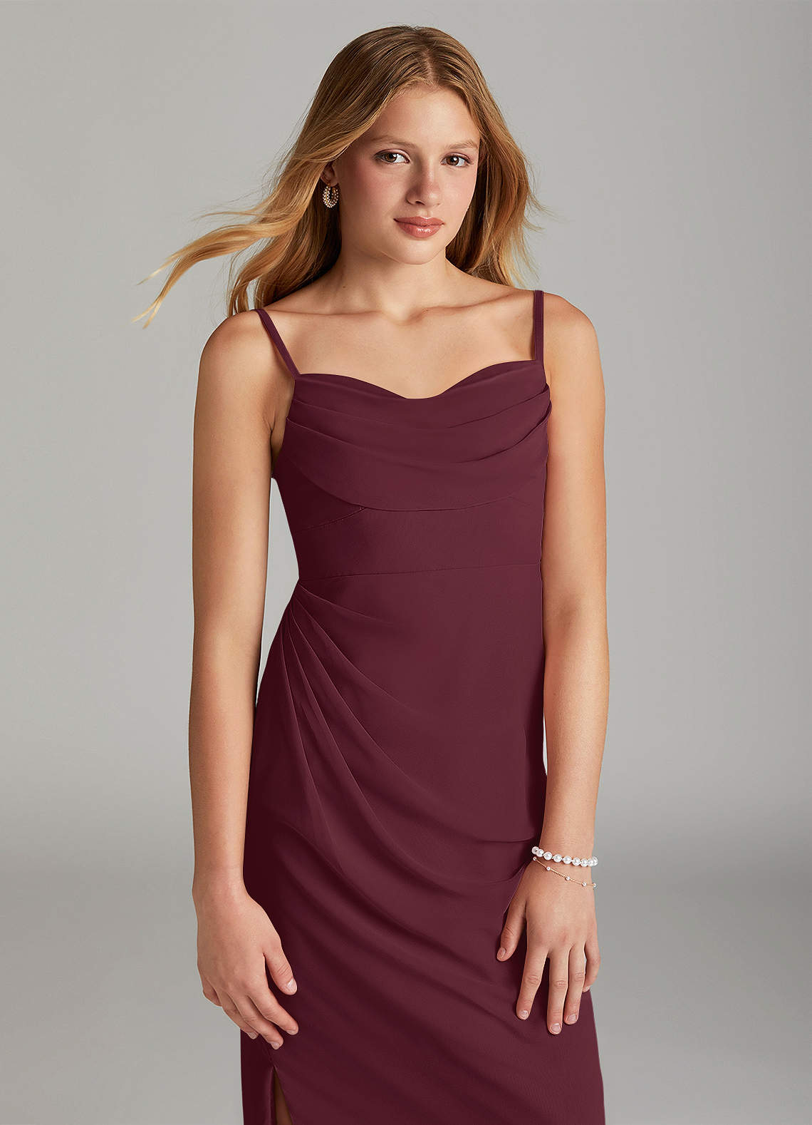 Azazie Mai Junior Cabernet Sheath Pleated Chiffon Dress image4