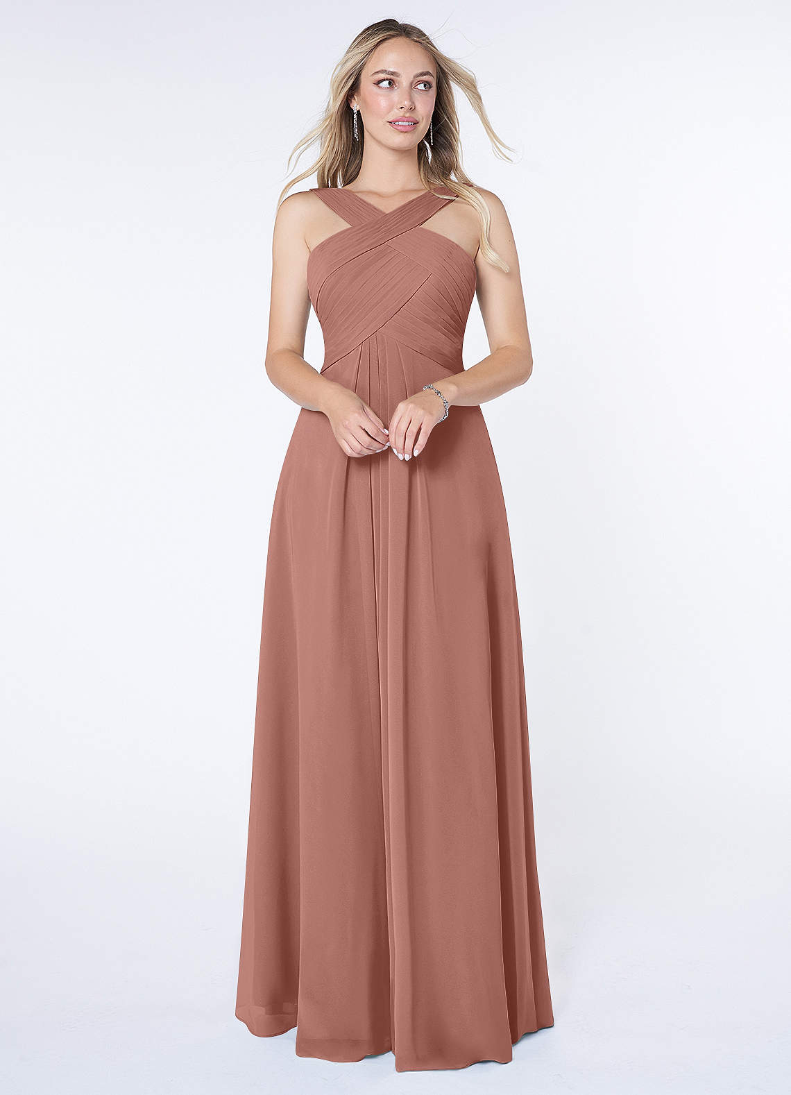 Azazie Kaleigh Bridesmaid Dresses Cedar Rose A-Line Pleated Chiffon Dress image1