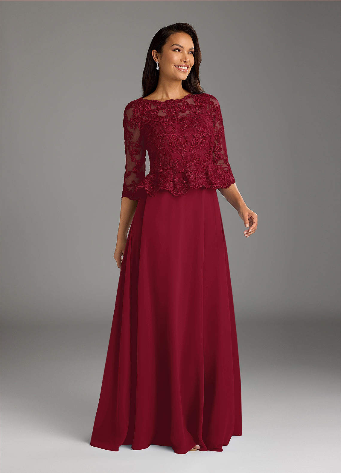 Azazie Averie Mother of the Bride Dresses Burgundy A-Line Boatneck Sequins Chiffon Dress image1