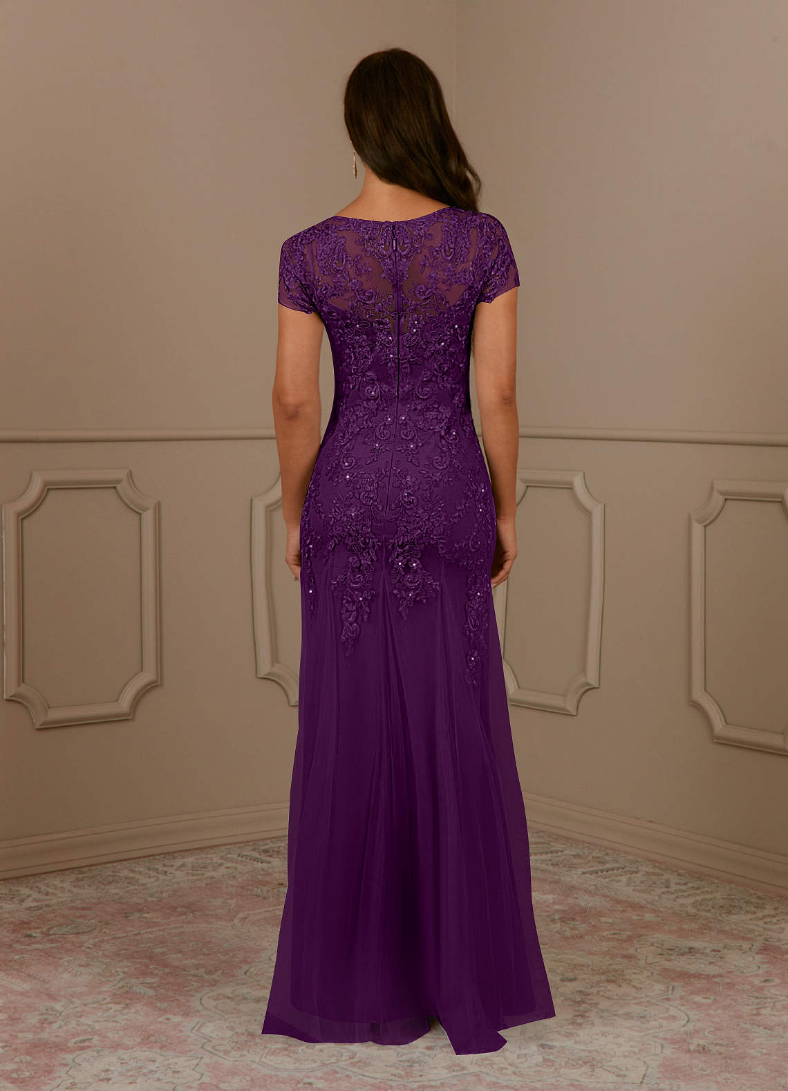 Azazie Laurie Mother of the Bride Dresses Grape Mermaid Scoop Sequins Tulle Dress image5