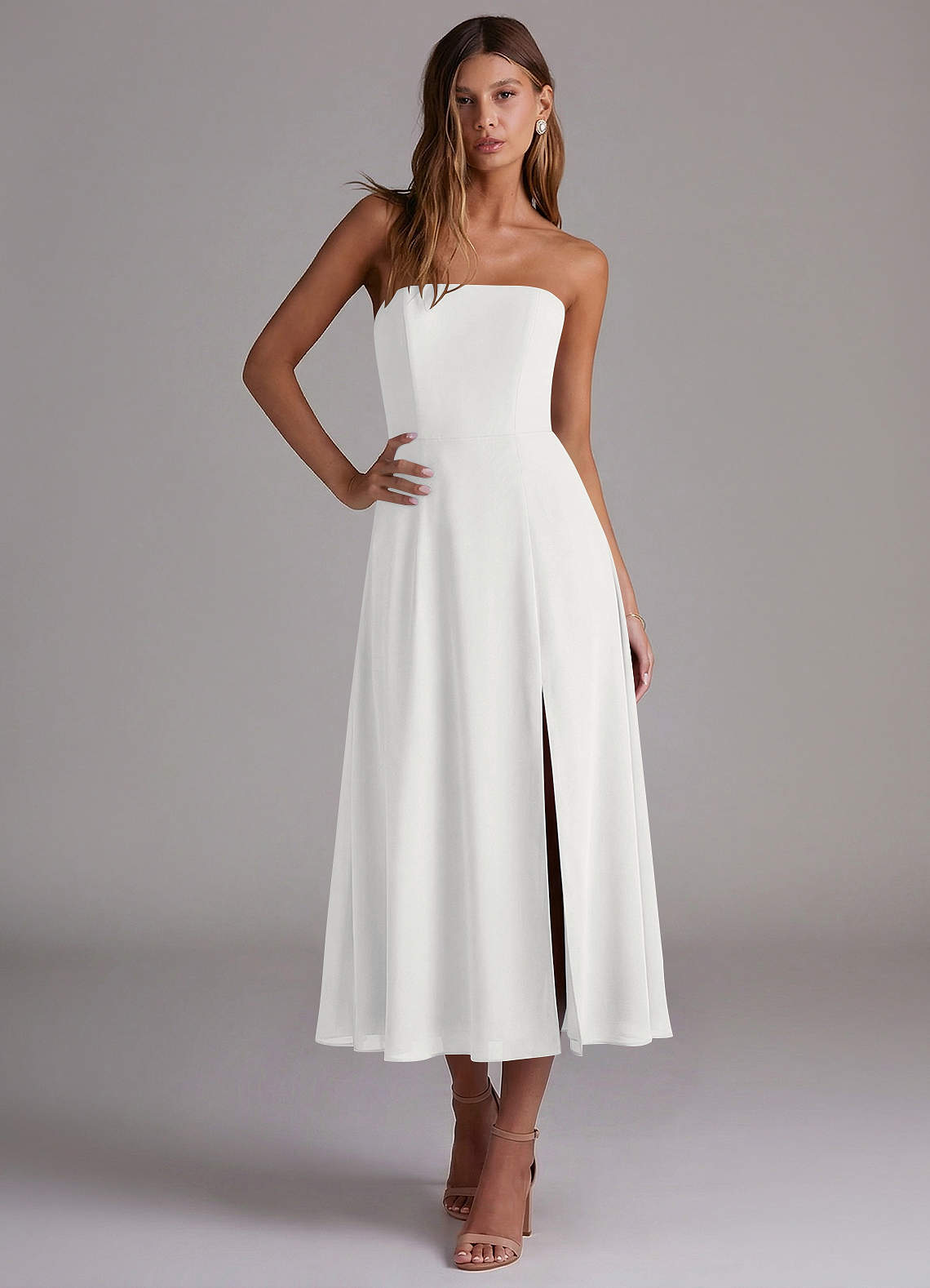 Azazie Wren Bridesmaid Dresses White A-Line Strapless Chiffon Dress image3
