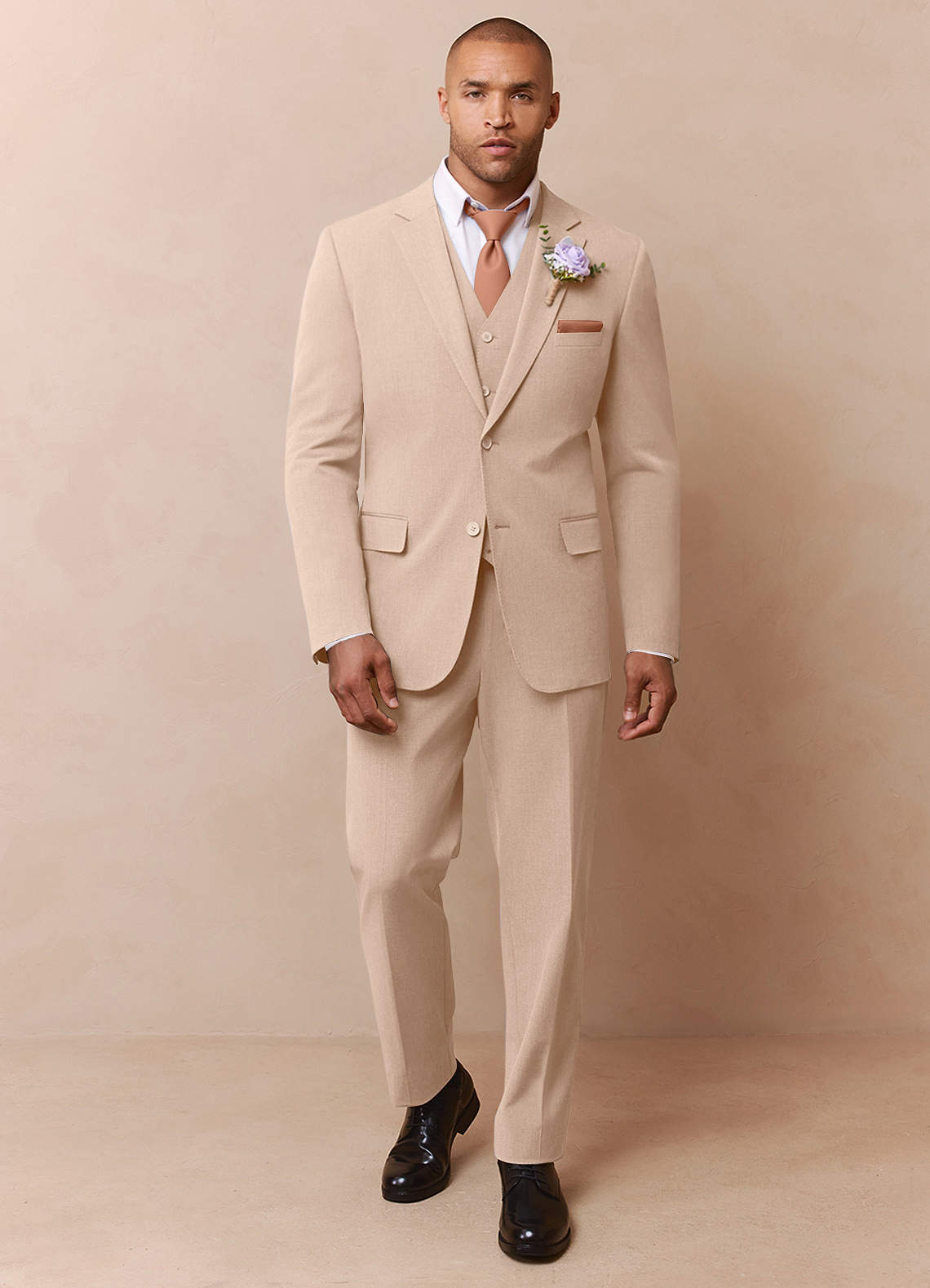 front Savile Tan Wool Blend 3-Piece Suit