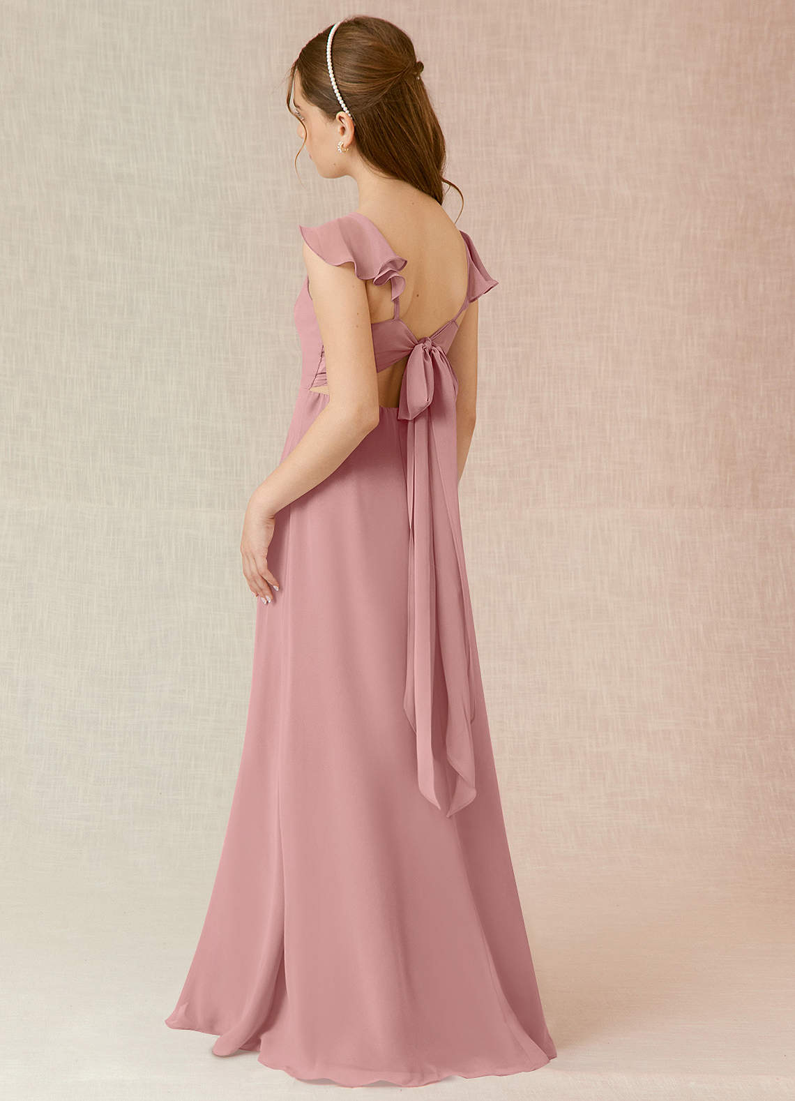 Azazie Everett Junior Vestido de Rosa Polvorienta de Gasa de Corte En A image3