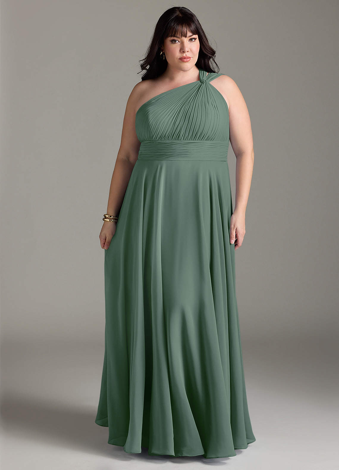 Azazie Charlize Bridesmaid Dresses Eucalyptus A-Line One Shoulder Chiffon Dress image6