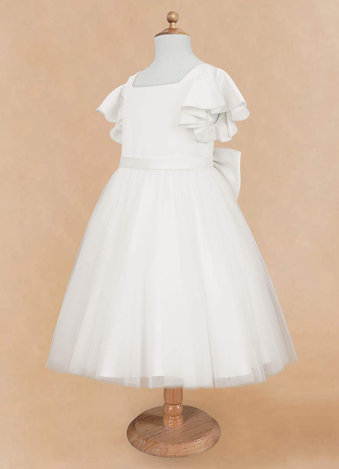 Azazie Kaeya Flower Girl Dresses Ivory A-Line Bow Tulle Dress image6