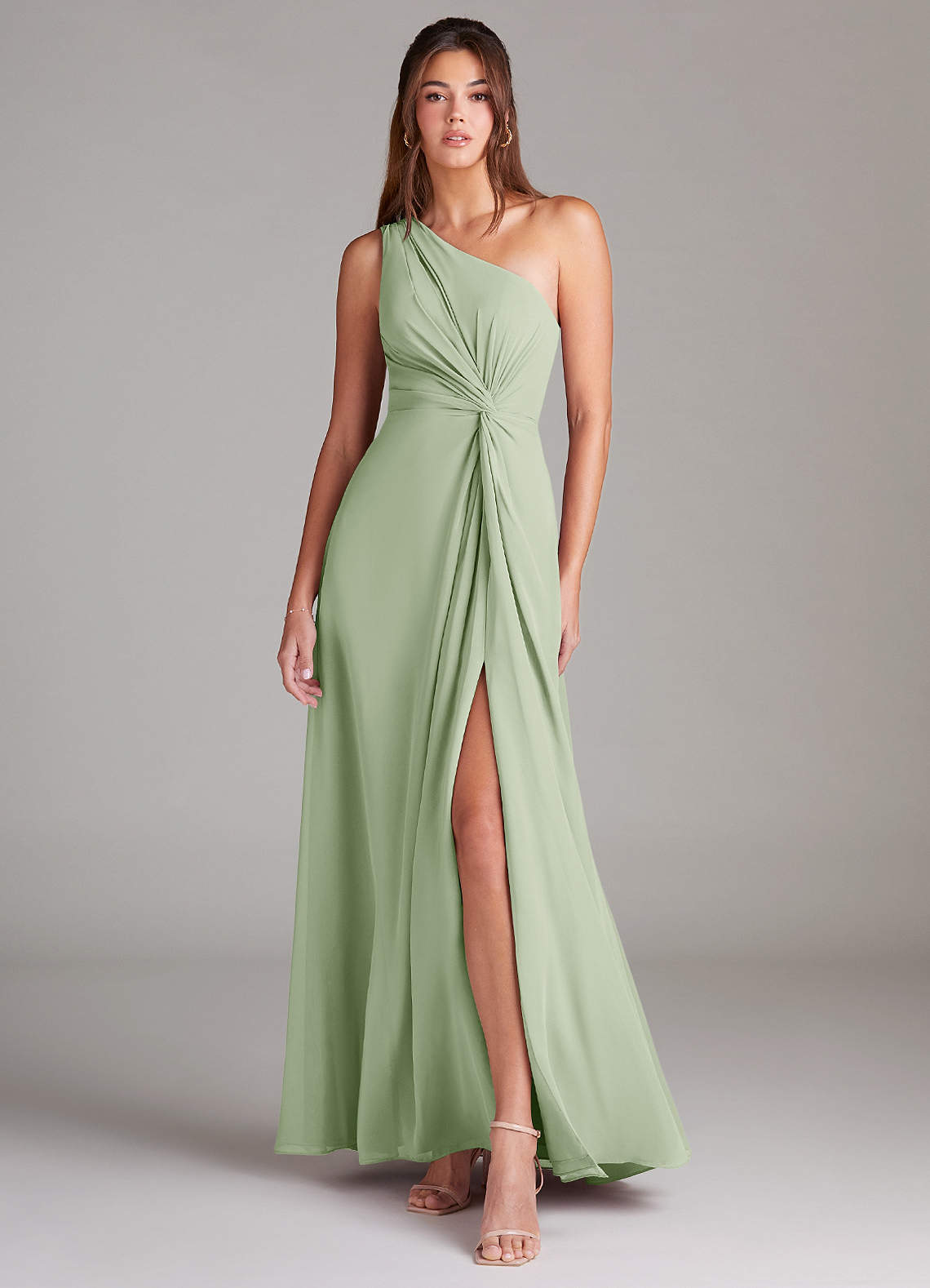 Azazie Brooke Bridesmaid Dresses Dusty Sage A-Line One Shoulder Chiffon Dress image1