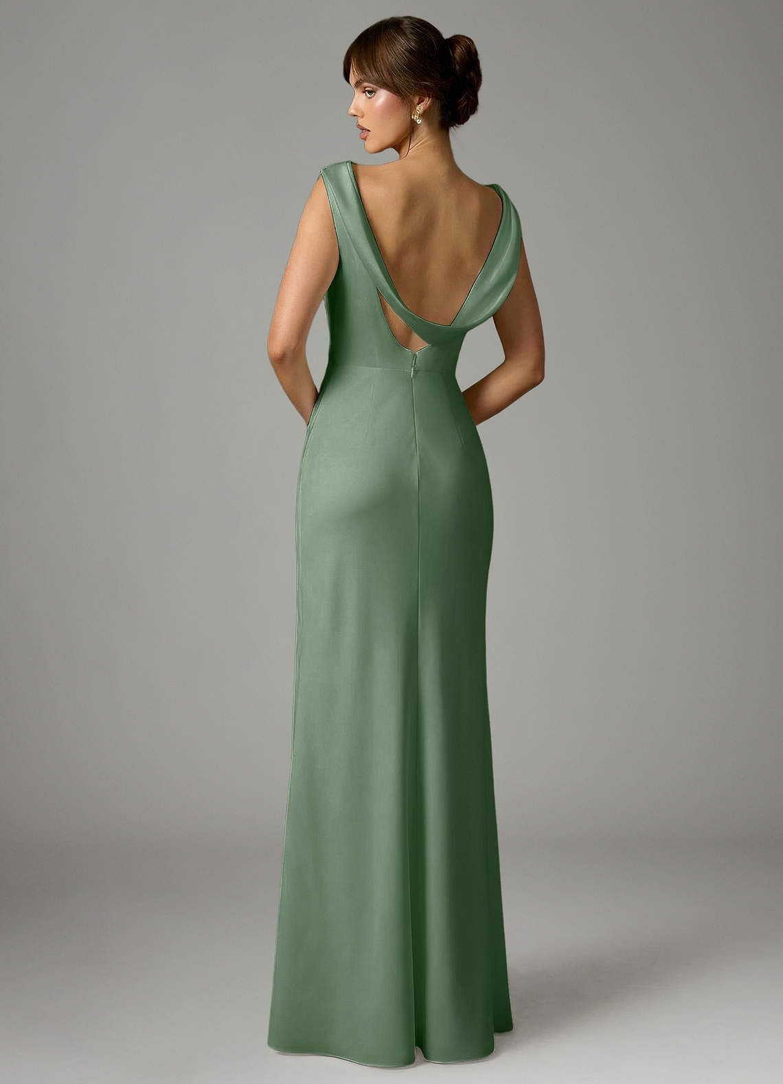 Azazie Kieryn Brautjungfernkleider Meerjungfrau-Linie Plissee Stretch-Satin Kleid Matcha image4