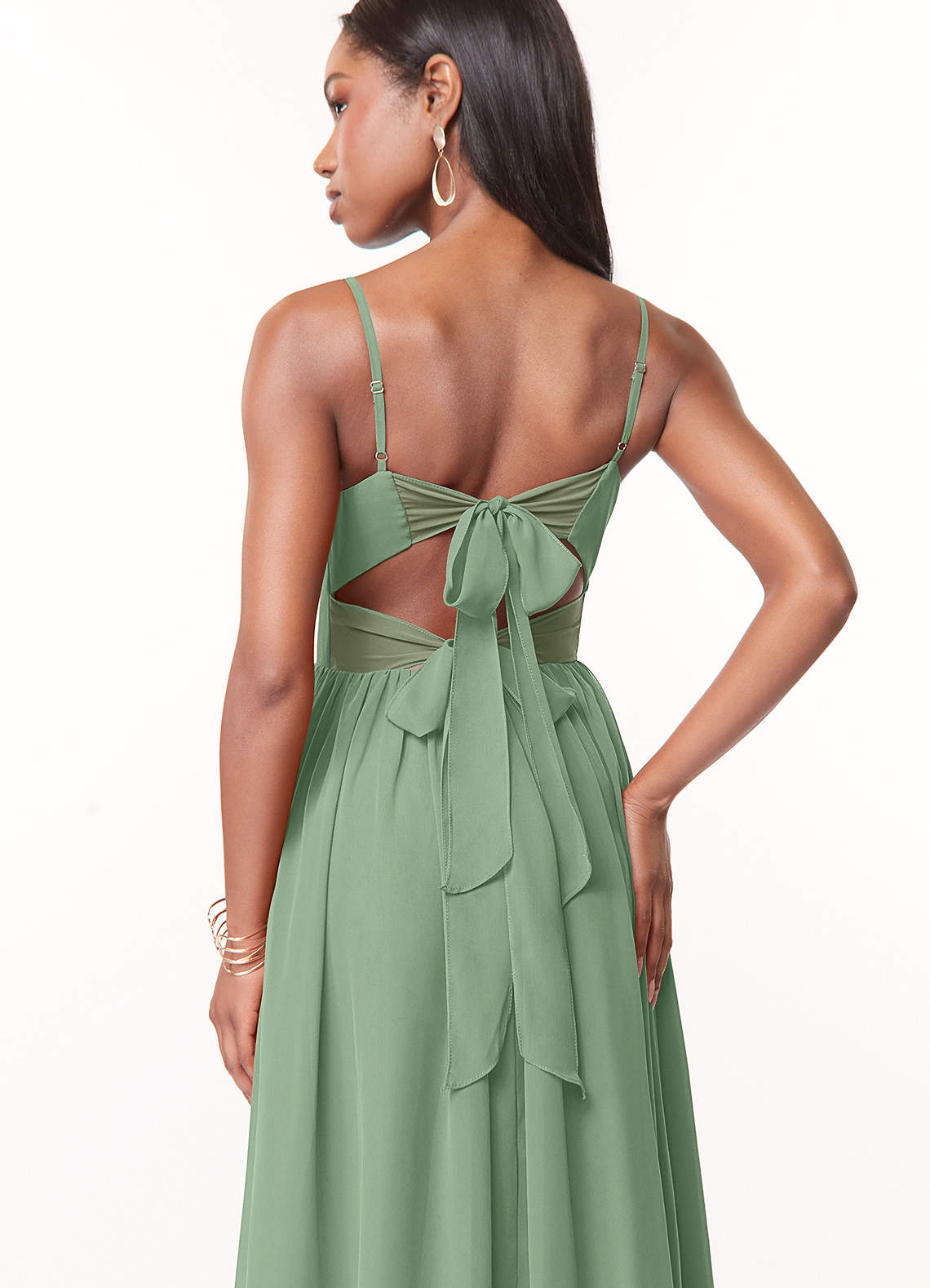 Azazie Zeya Bridesmaid Dresses Matcha A-Line V-Neck Pleated Chiffon Dress image1