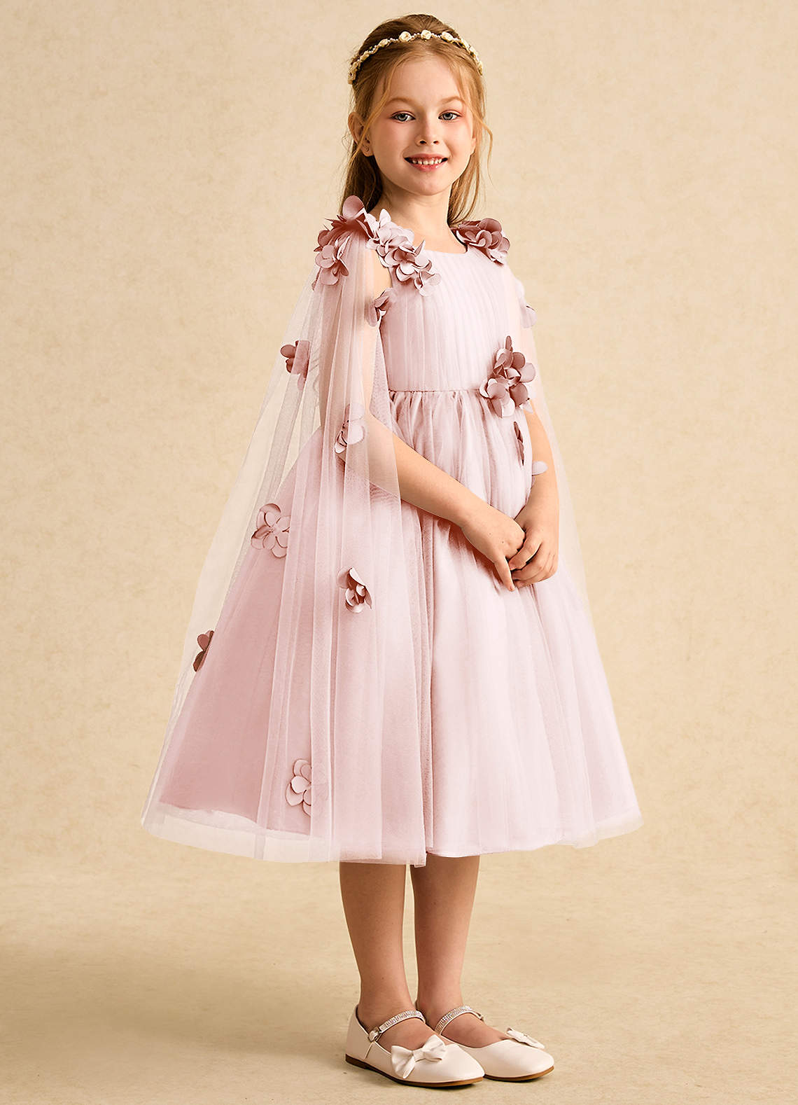 Azazie Staria Flower Girl Dresses Blushing Pink Ball-Gown Ruched Tulle Dress image7