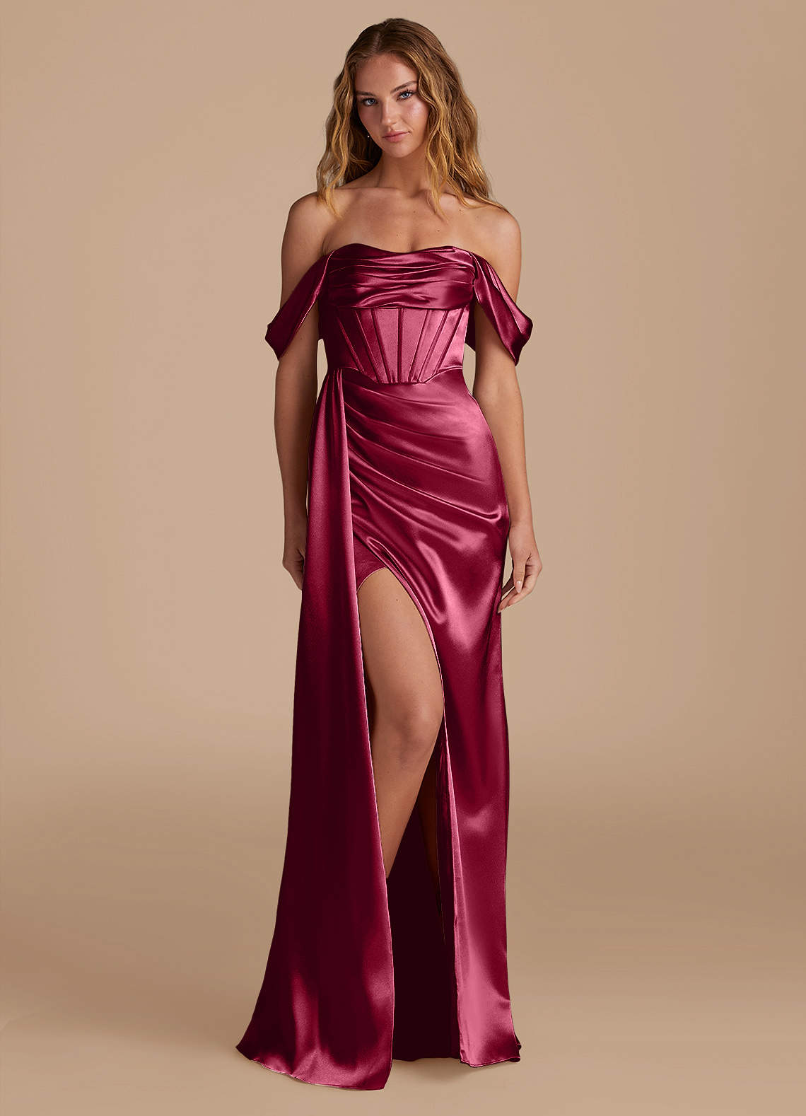 Azazie Amyra Bridesmaid Dresses Burgundy Mermaid Sweetheart Neckline Metallic Satin Convertible Dress image1