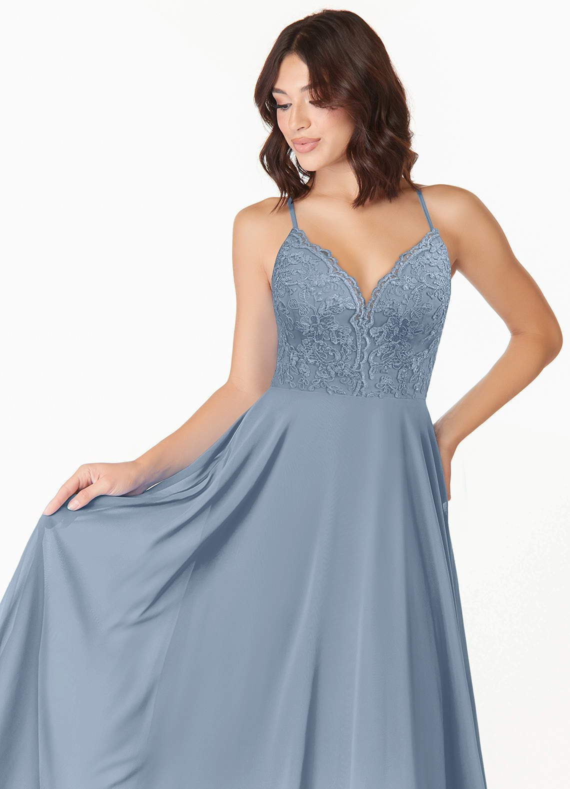 Azazie Sonya Bridesmaid Dresses A-Line V-Neck Lace Lace Floor-Length Dress image1